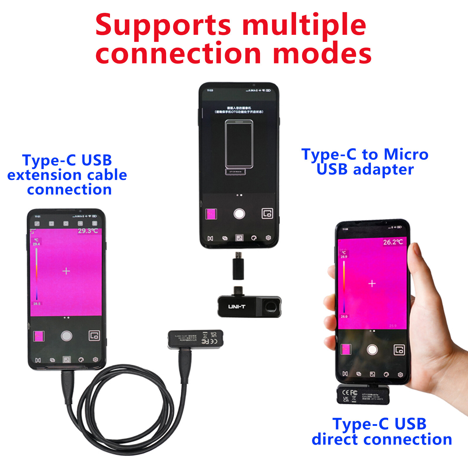 UNI-T UTi120Mobile Thermal Imager for Android Type-C -20℃~400℃ Auto Alarm Record