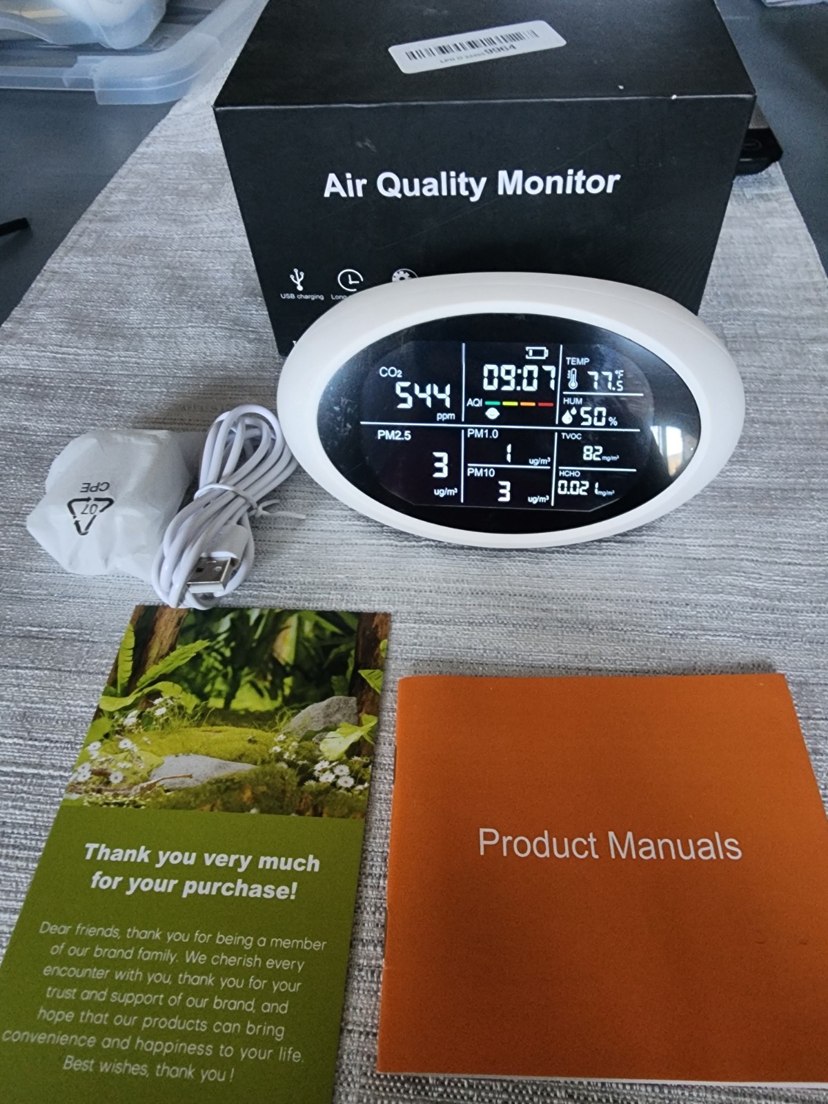 12-in-1 Air Quality Monitor CO2 TVOC HCHO PM2.5 PM10 Temperature Humidity USB