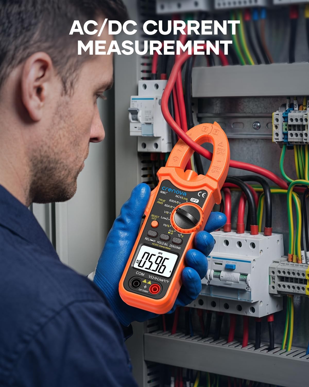 Crenova Clamp Meter Multimeter 600A AC/DC 6000Counts TRMS Electrical Orange