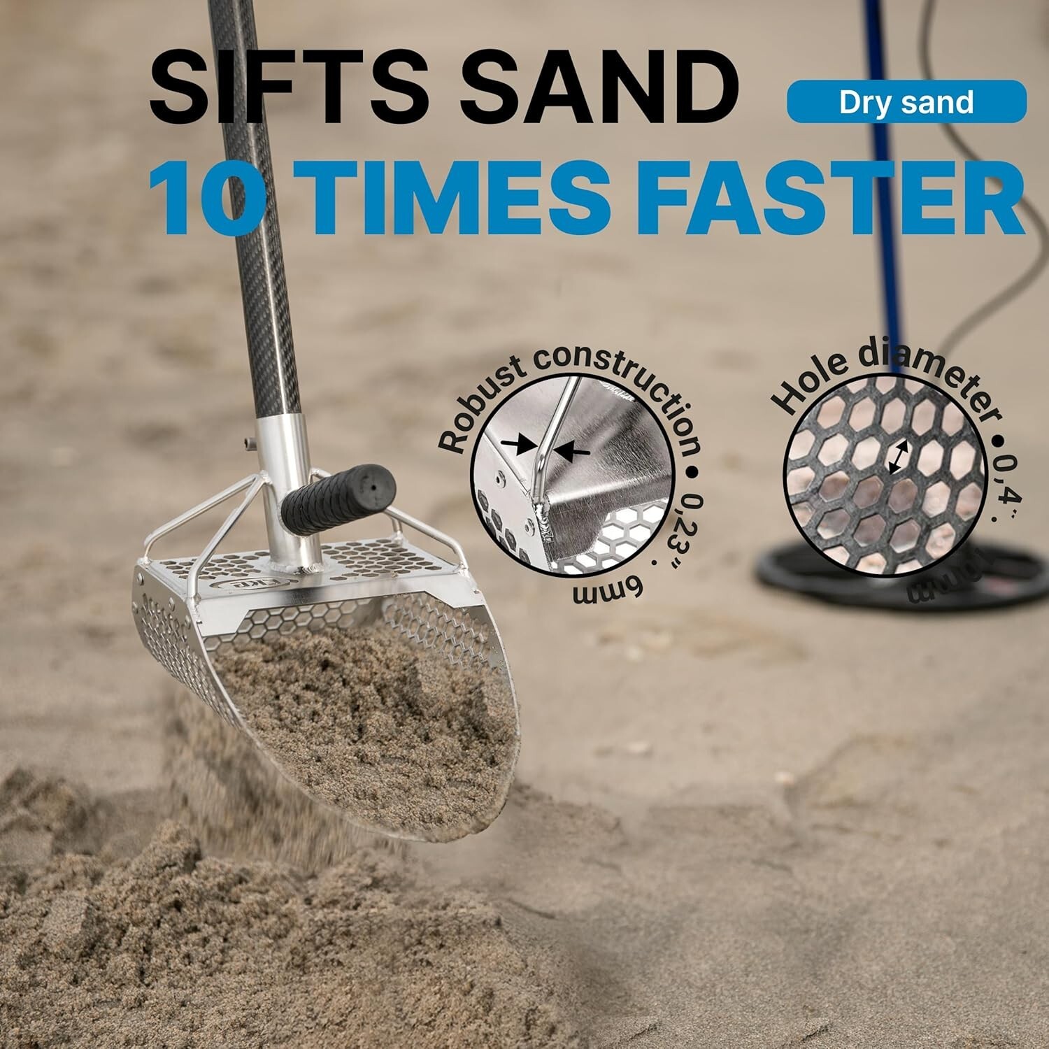 CKG Sand Scoop for Metal Detecting Carbon Handle Pole Shovel Scooper Shelling