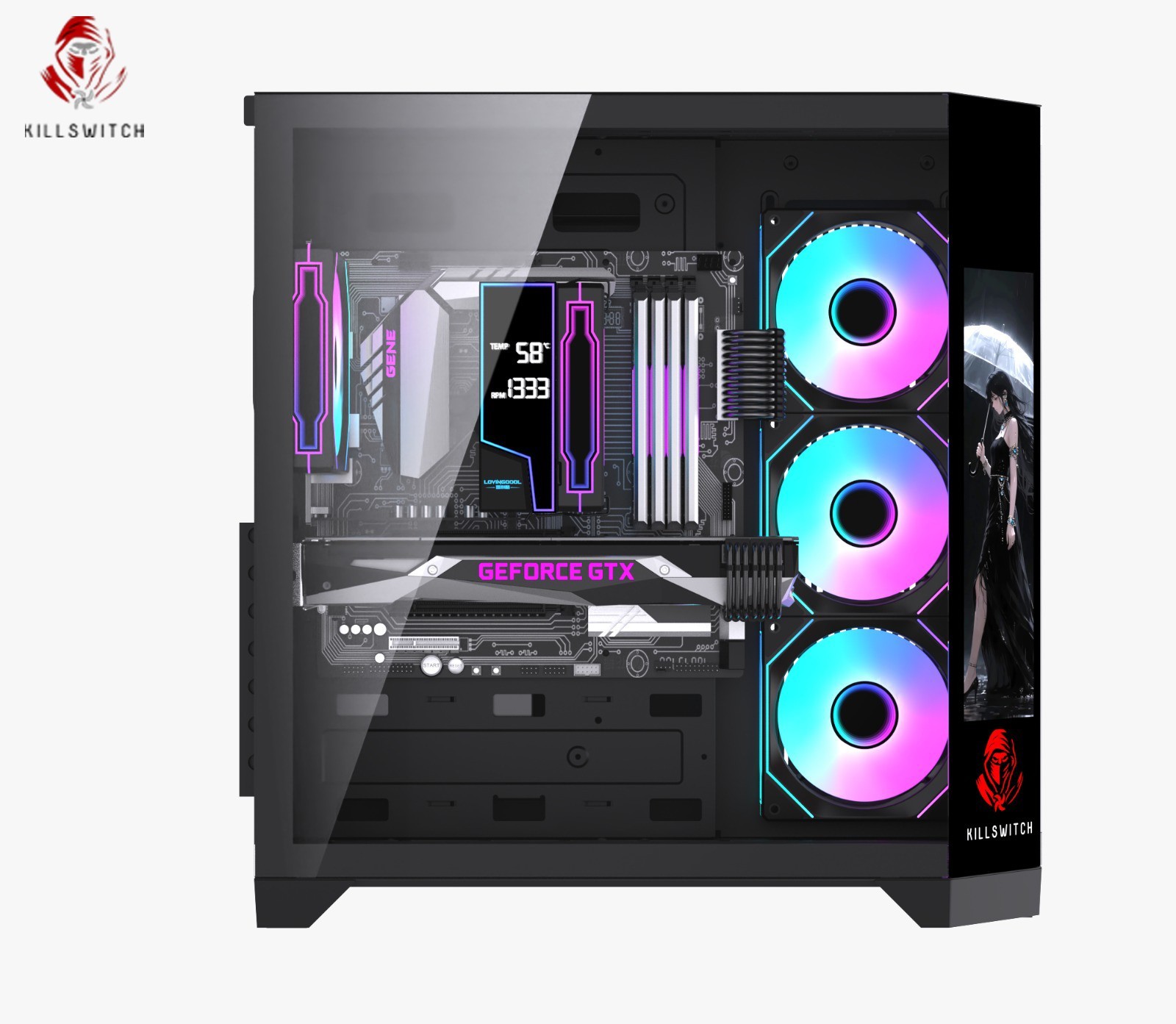 KILLSWTICH – KS MXJ PLUS – ATX/MATX/ITX GAMING PC CASE w/ SCREEN, PSU & 4 FANS