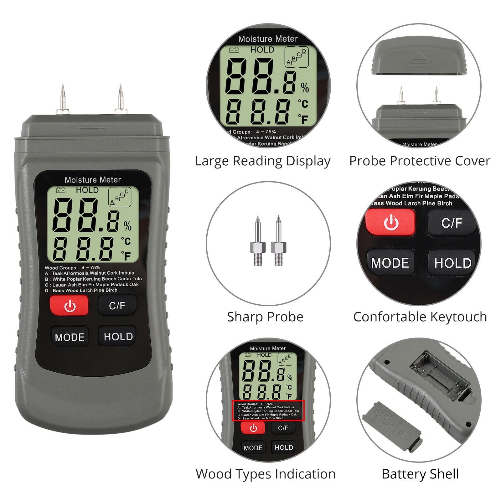 Digital LCD Wood Moisture Meter Detector Tester Wood Firewood Paper Cardboard