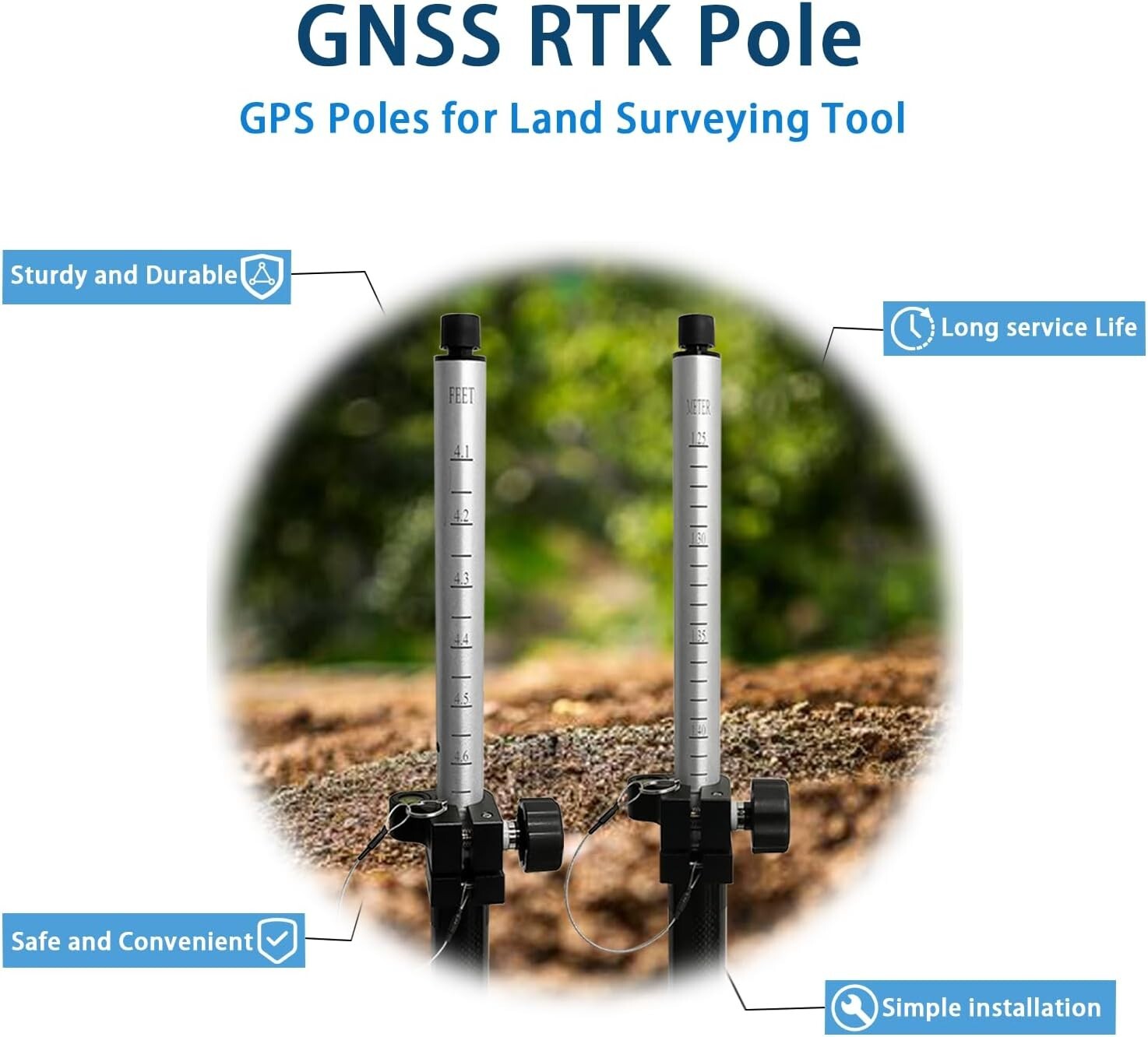 GPS Poles for Land Surveying, Double Scale, Meters and Feet For Trimble, Topcon