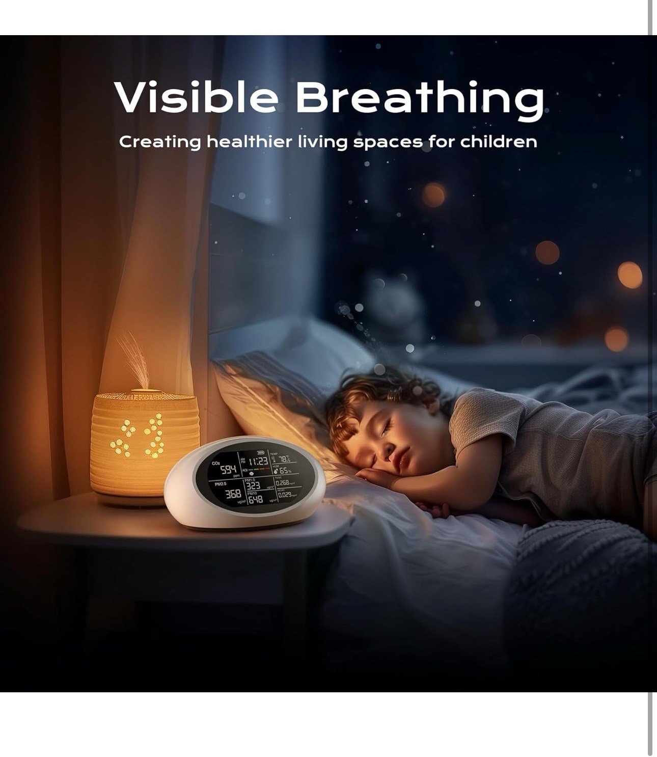 12-in-1 Portable Indoor Air Quality Monitor for CO2, PM, TVOC, Temp & Humidity