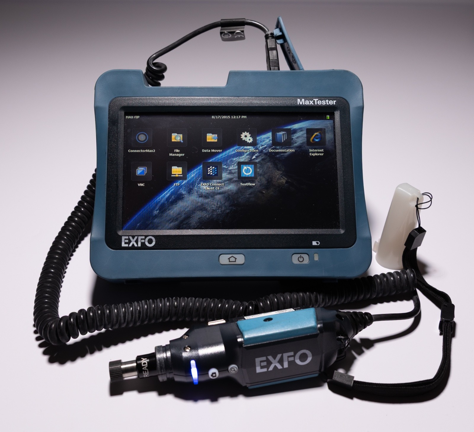 EXFO Max Tester FIP-430B Inspection Probe and MAX-FIP color touchscreen