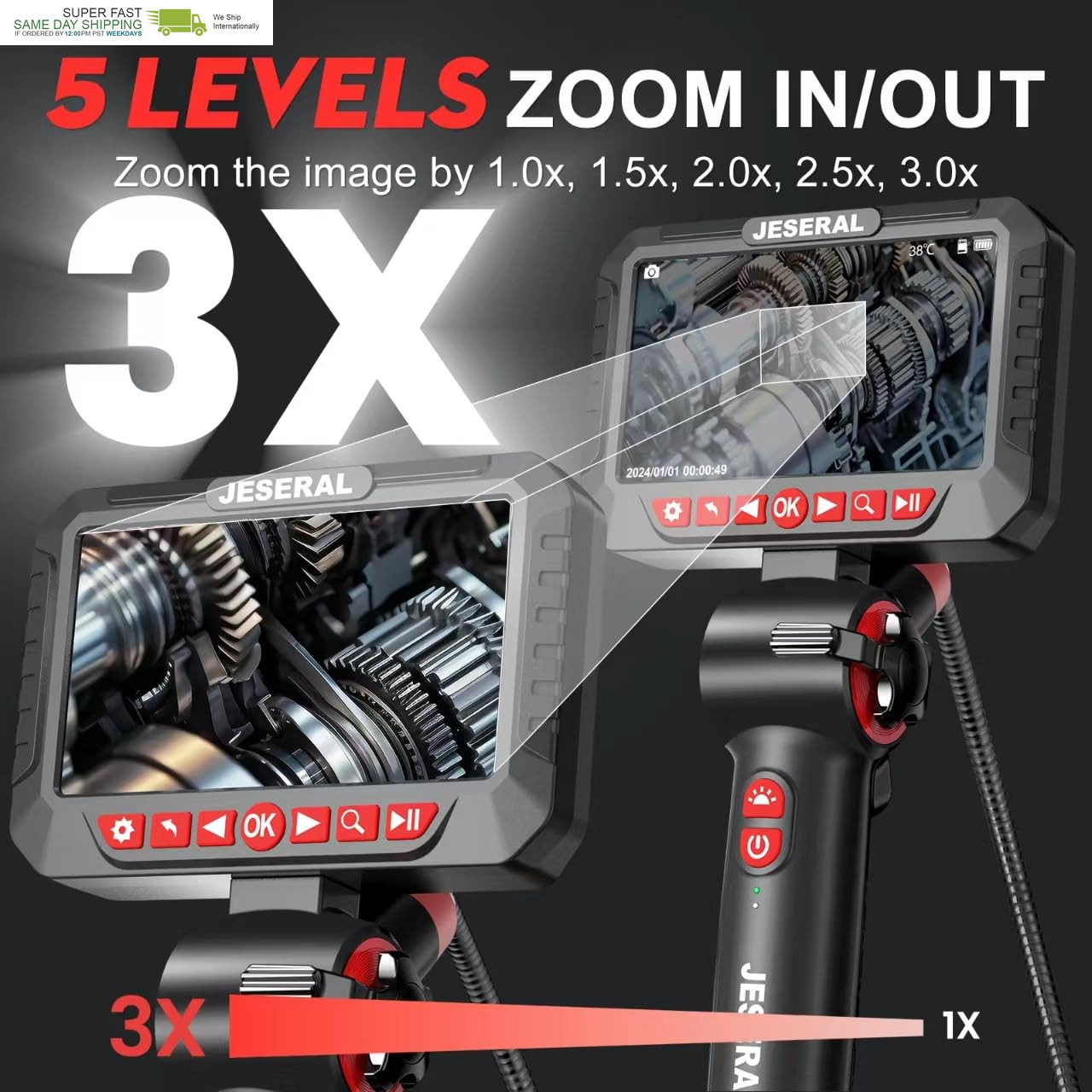 HD 1080P Inspection Camera Screen with 6 Led Light, Endoscope with 6.2Mm Len IP6
