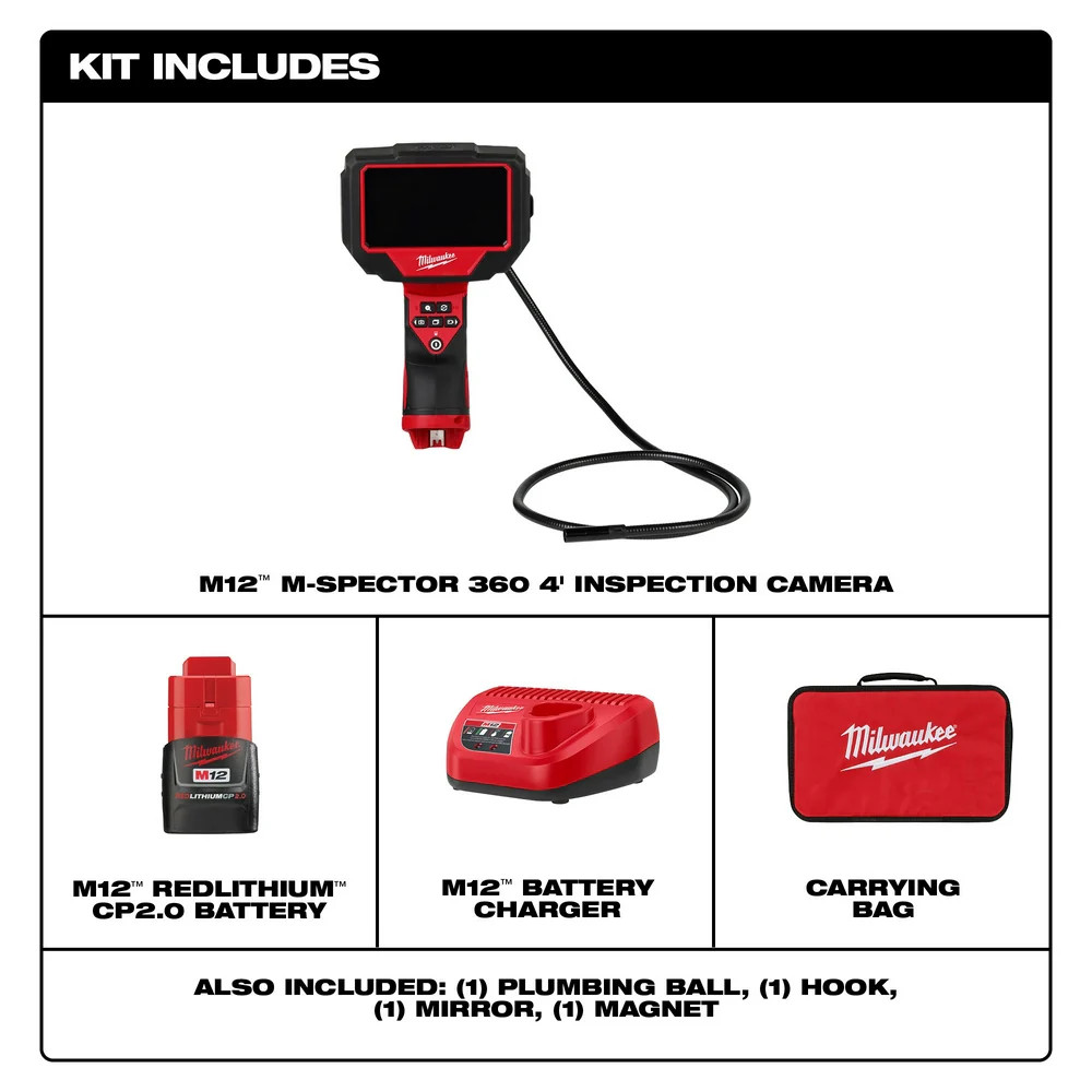 Milwaukee 2323-21 M12 12V 360 Cordless M-Spector 4′ Inspection Camera