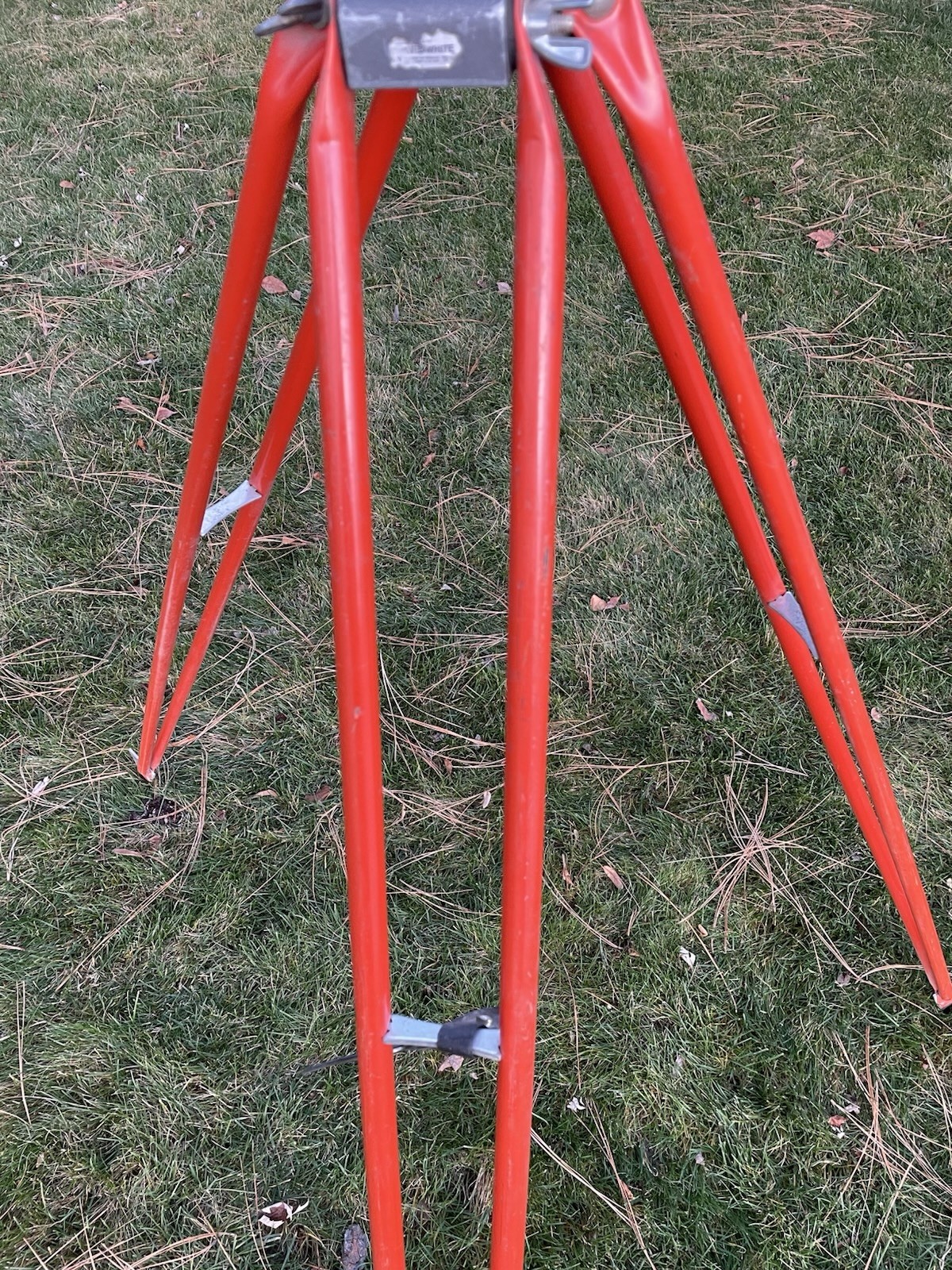 Vintage David White Orange Metal Surveying Surveyor TRIPOD Only Spiked Feet 5ft
