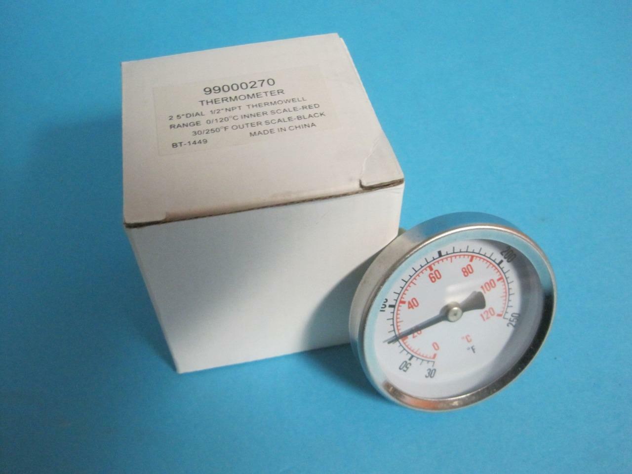 BRAND NEW 30-250F (0-120C), 2.5″ Face, 1/2″ NPT Thermowell Thermometer Gauge