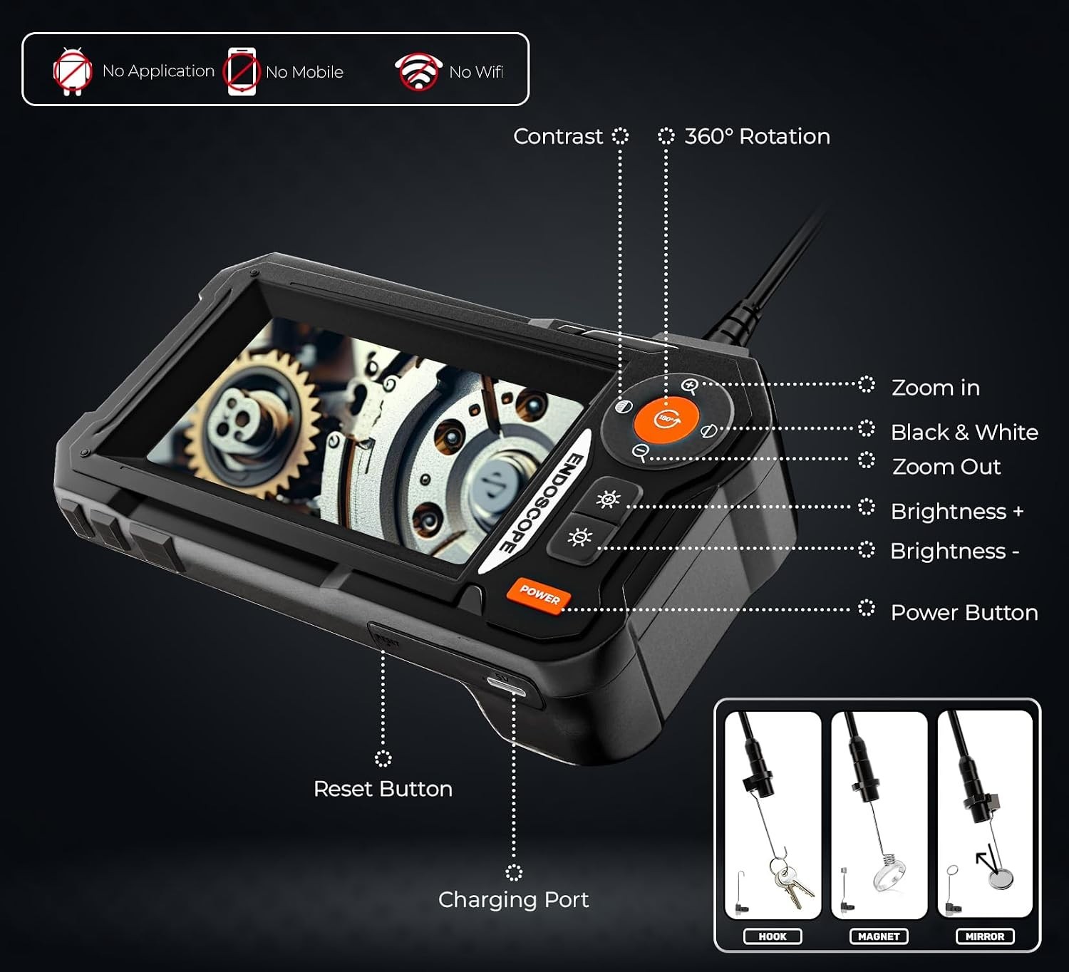 Endoscope Camera with Light, 4.3″ IPS Screen, 16.4 Ft Semi-Rigid Borescope C…