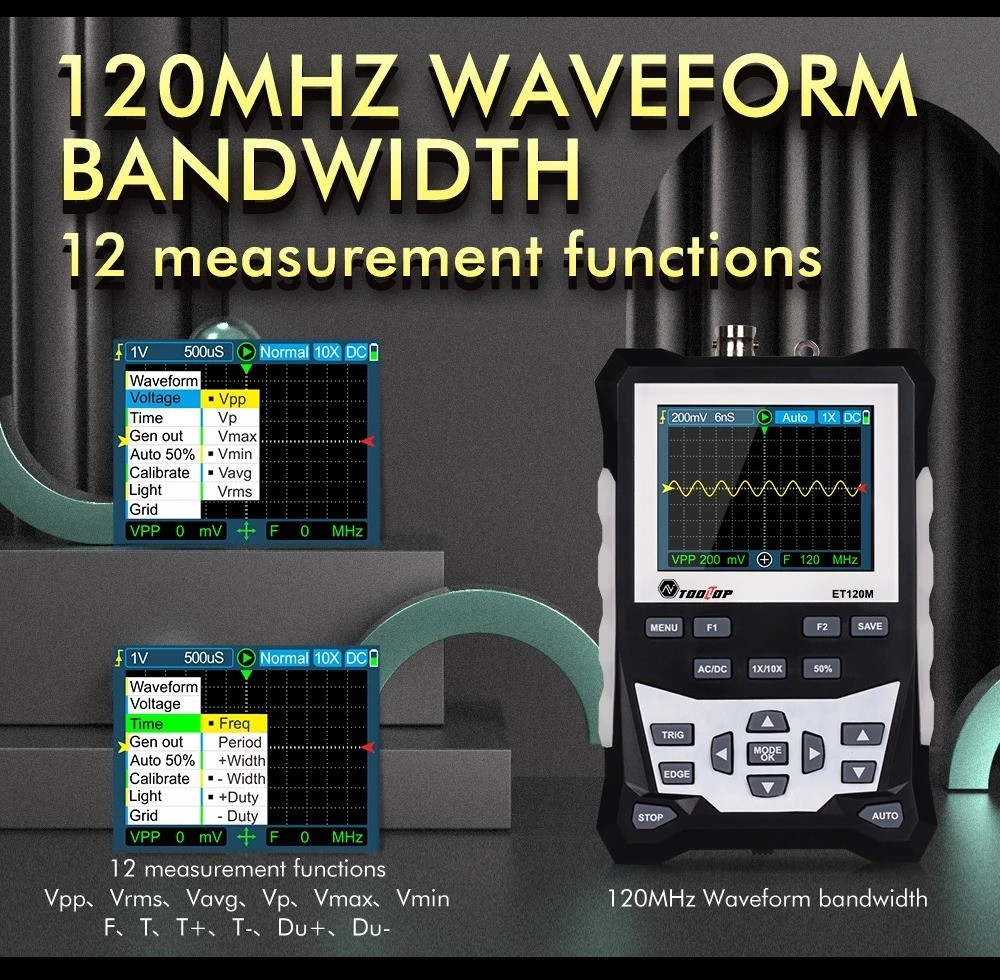 TOOLTOP ET120M Auto Digital Oscilloscope Scope Portable Repair USB C DSO