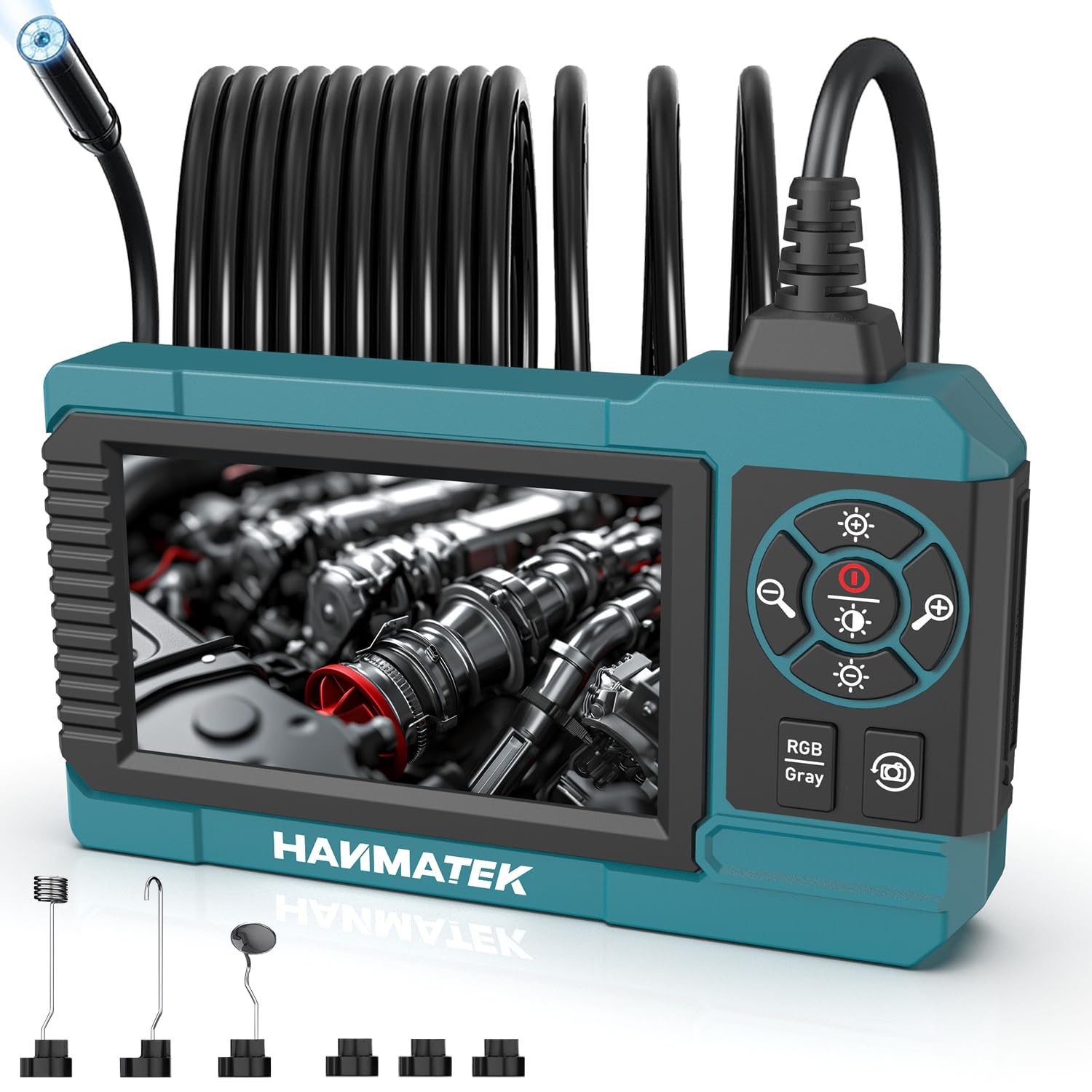 HANMATEK Industrial Endoscope, 4.3-Inch TFT Screen, 16.5ft Flexible turquoise