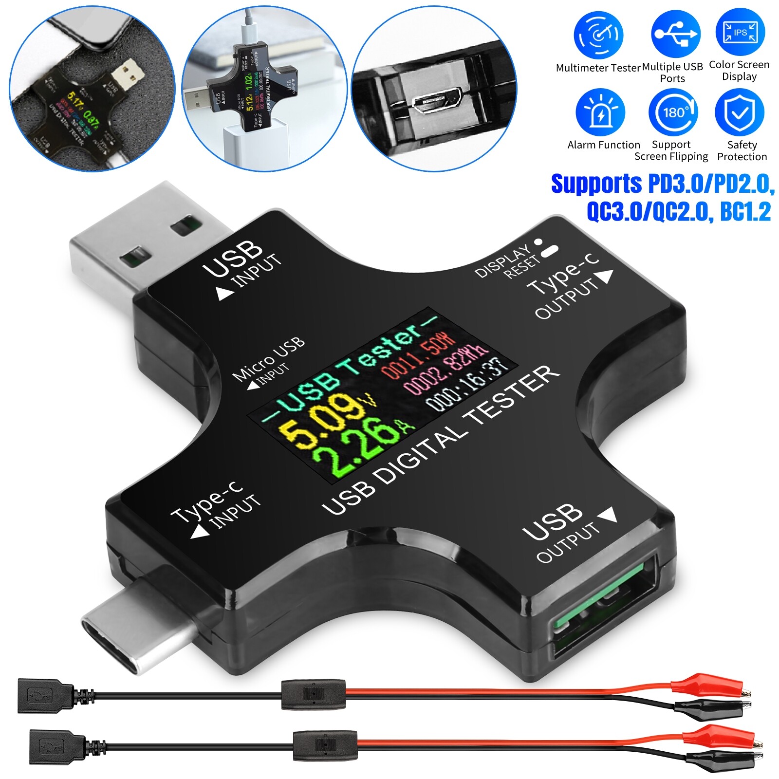 Type-C USB Digital Meter Tester Multimeter Current Voltage Power Monitor + Cable