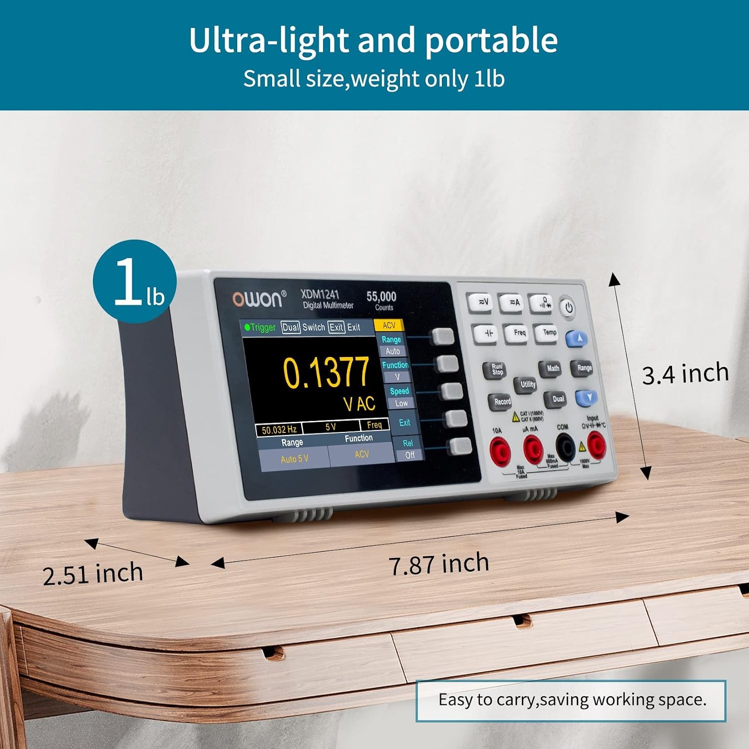 XDM1241 Portable Digital Multimeter,3.5In Desktop Digital Multimeters, 55000 Cou