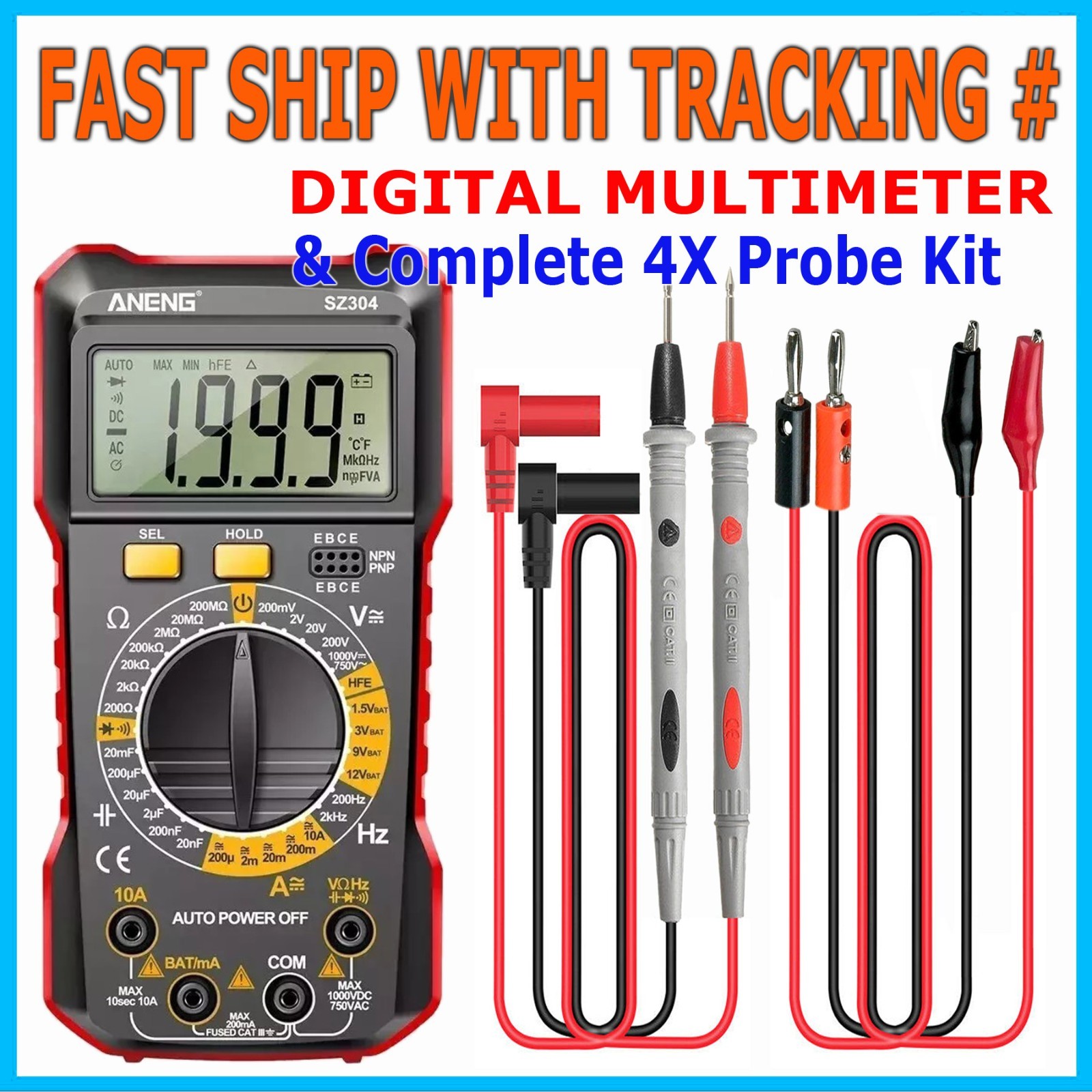 Digital Multimeter LCD Voltmeter Ammeter Ohmmeter Volt AC DC Tester Lead Meter A