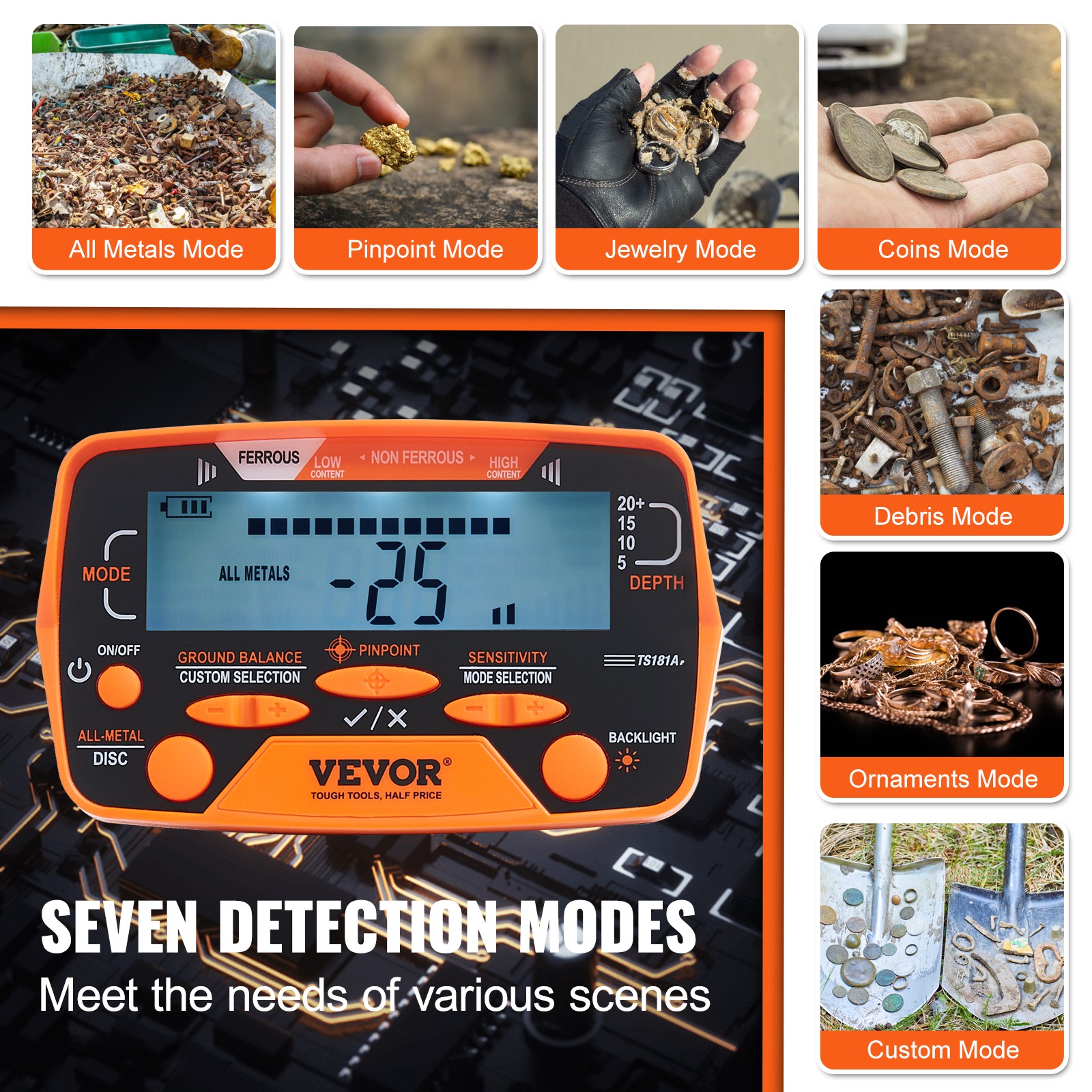 VEVOR Metal Detector for Adults Professional Gold Detector 10in IP68 Waterproof