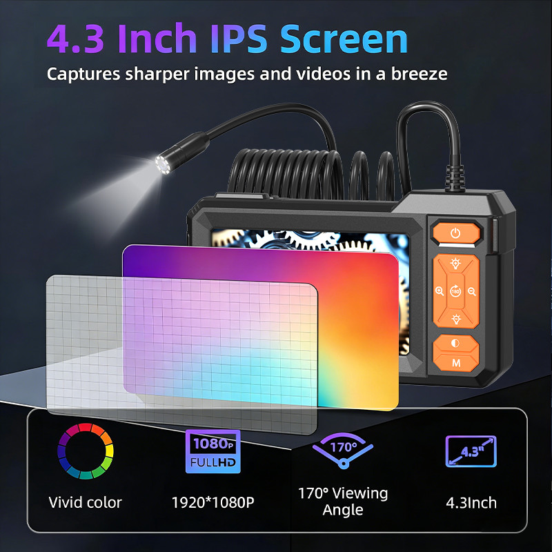 Endoscope Upgrade with Light Dual Lens 4.3 Inch IPS Screen with 8 LED lights