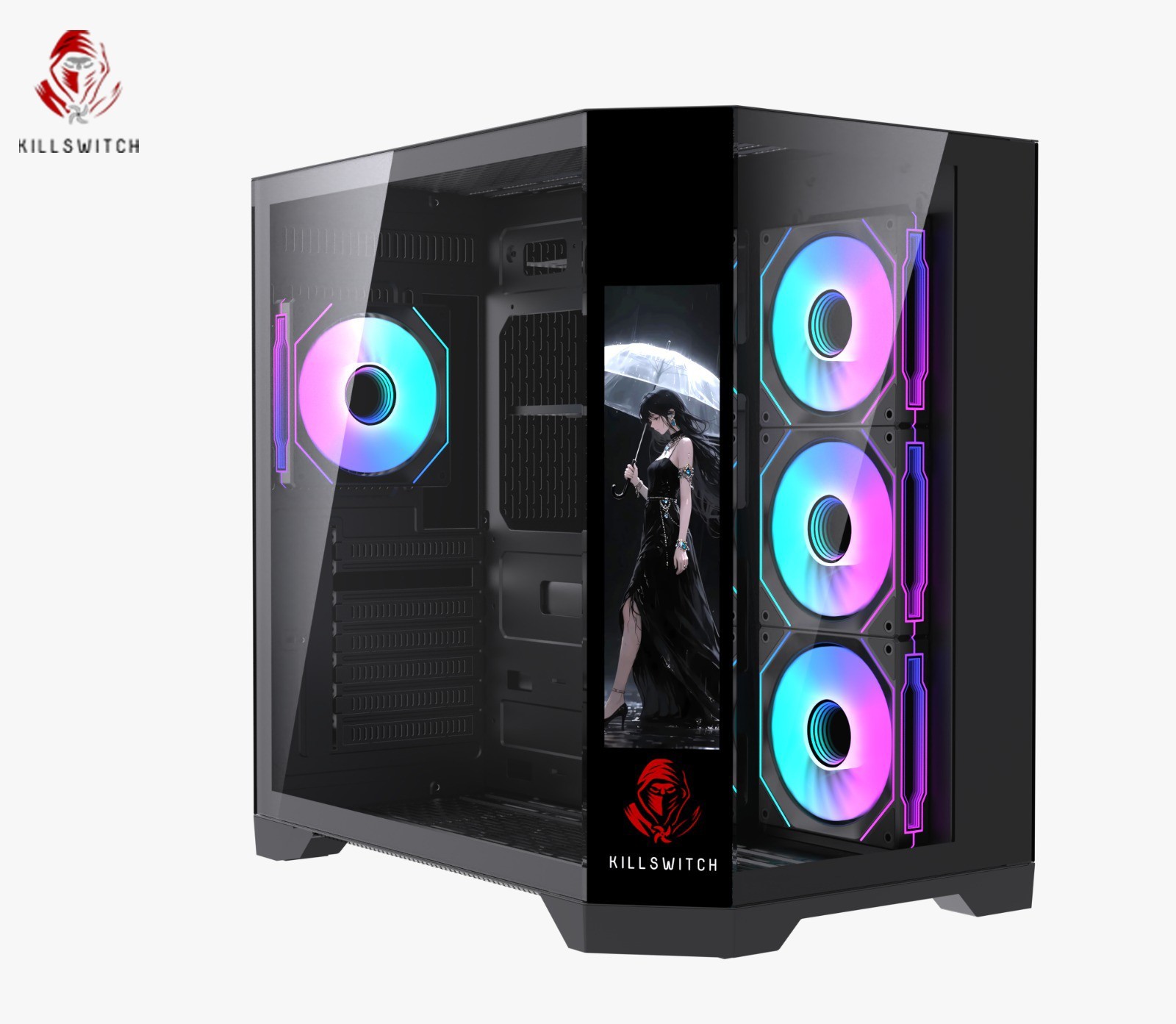 KILLSWTICH – KS MXJ PLUS – ATX/MATX/ITX GAMING PC CASE w/ SCREEN, PSU & 4 FANS