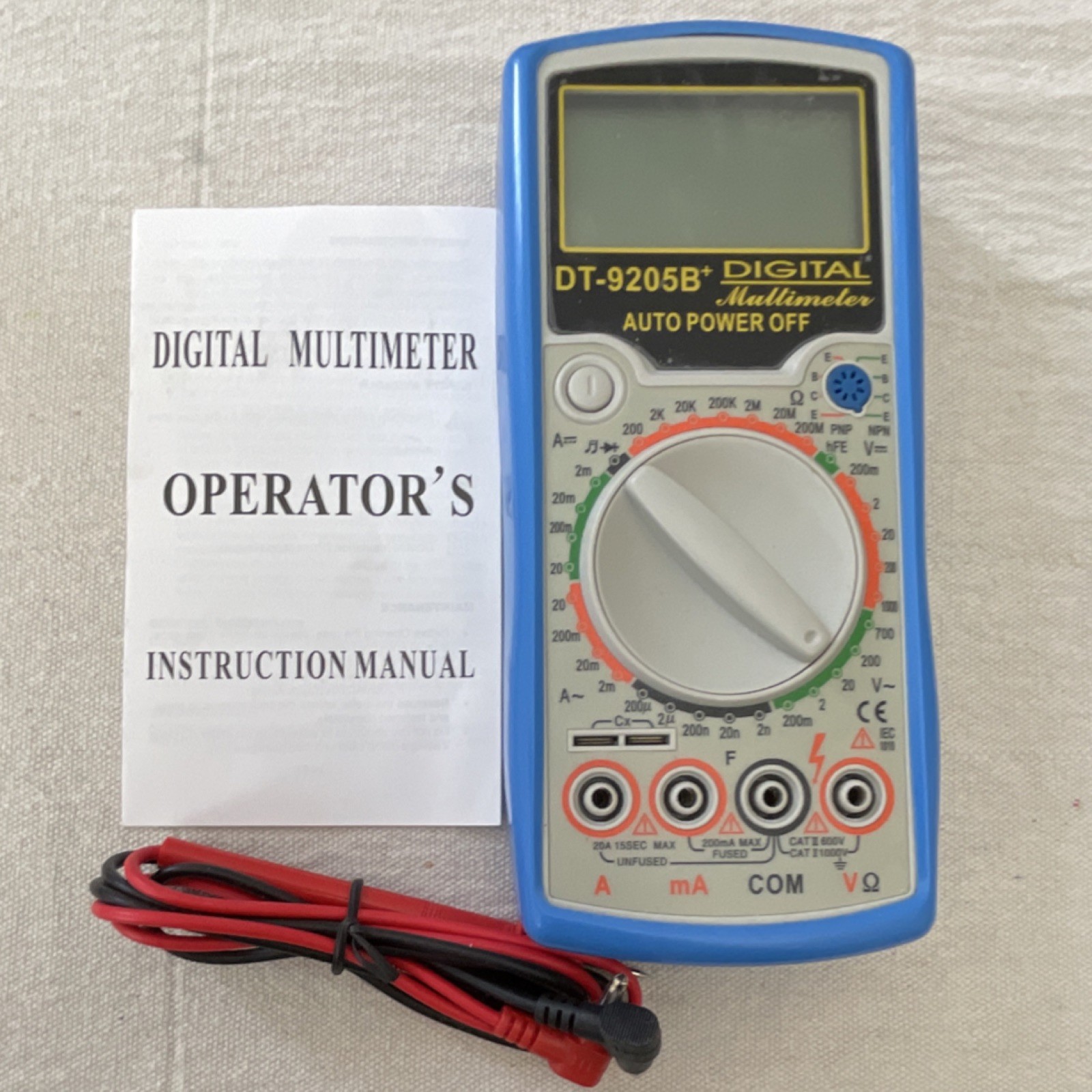 DT-9205B+ Digital Multimeter CAT II 600V Auto Power Off 200μA-20A 200Ω-200MΩ