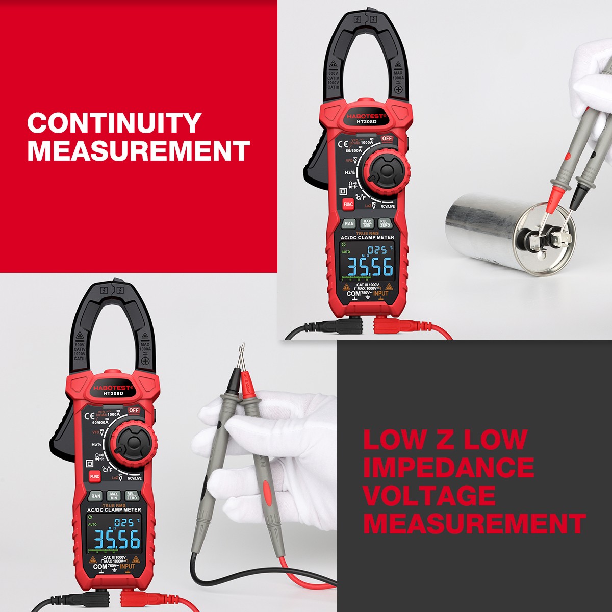 HABOTEST HT208A Handheld Clamp Meter Volt Am Ohm NCV DC AC MAX 1000V True RMS