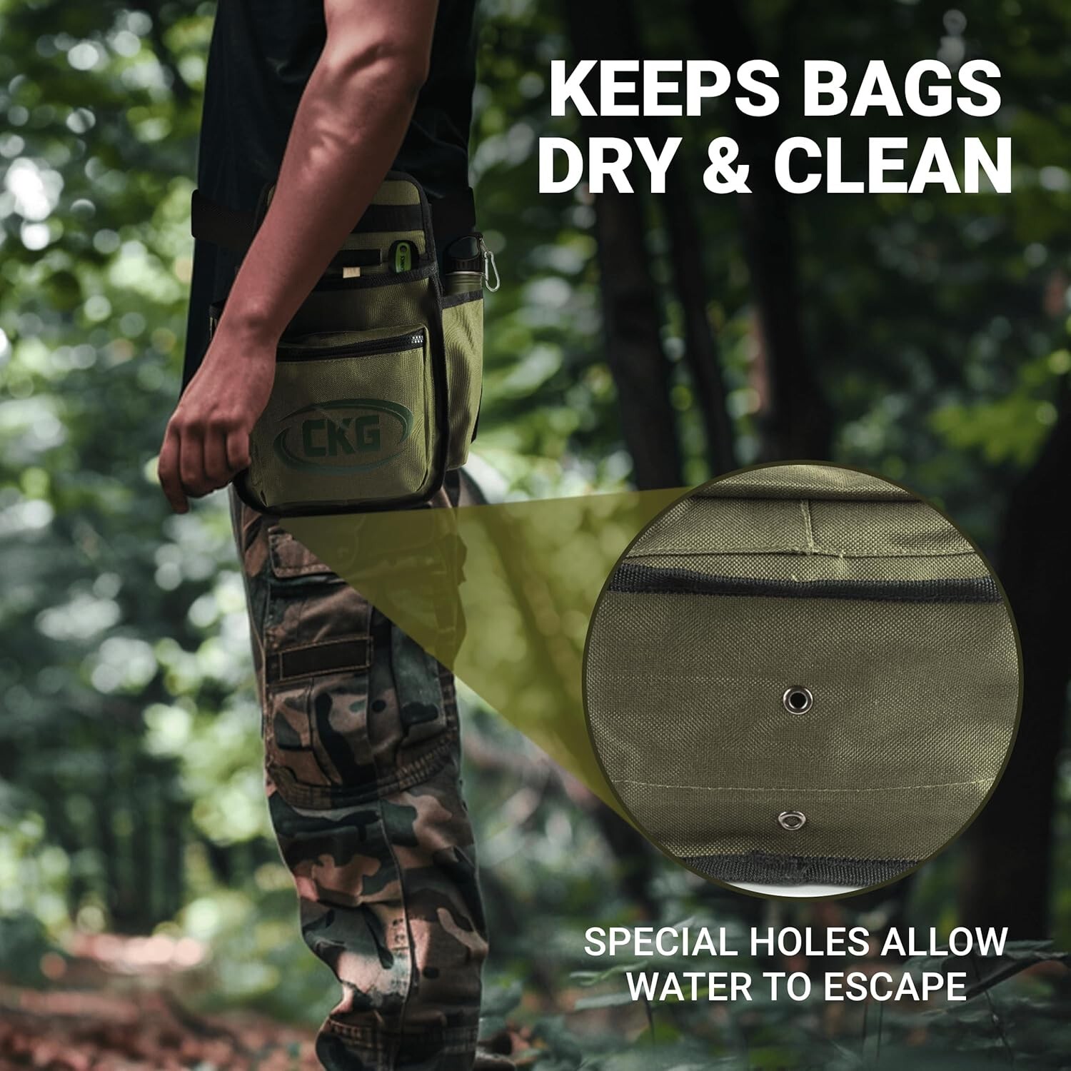 CKG Metal Detecting Finds Bag Waist Digger Tools Bag for Pinpointer, Green