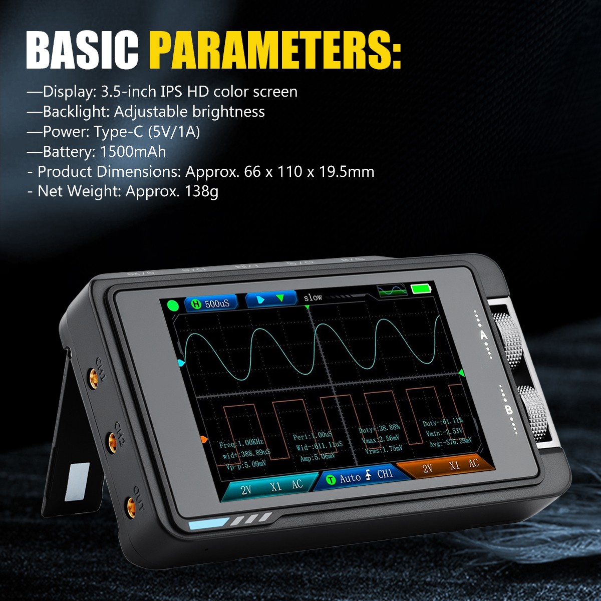 2-in-1 3.5″ FNIRSI DS215H Handheld Oscilloscope 50MHz 2-Channel + P6100 Probe*2