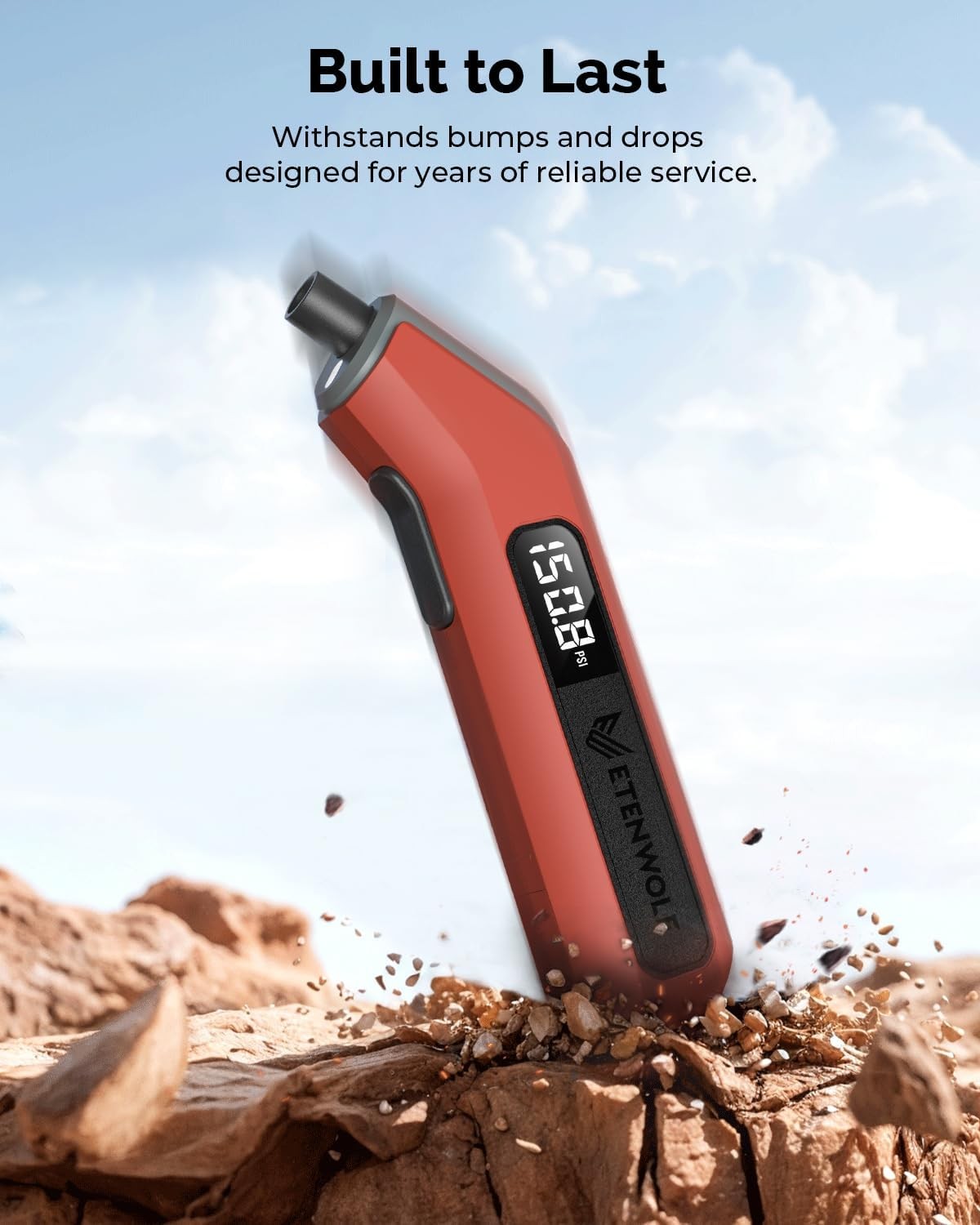ETENWOLF T300 Digital Tire Pressure Gauge 3-200 PSI ANSI Calibrated Orange