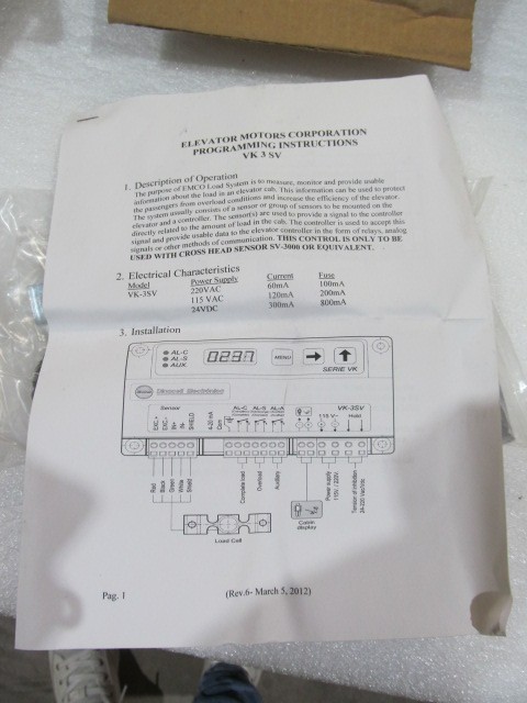 Dinacell VK-30SV Load Limit Device and Dinacell SV3000 Sensor