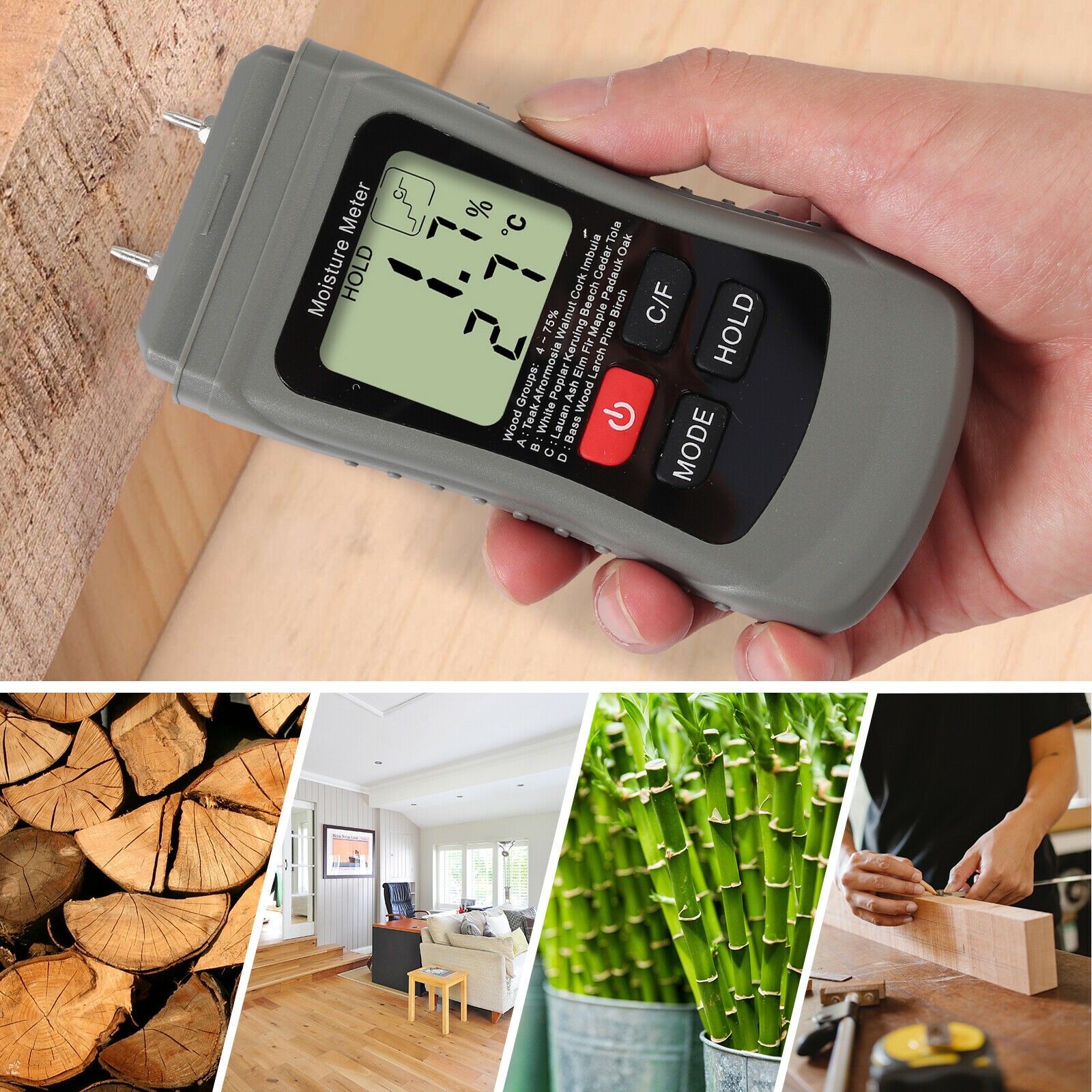 Digital LCD Wood Moisture Meter Detector Tester Wood Firewood Paper Cardboard
