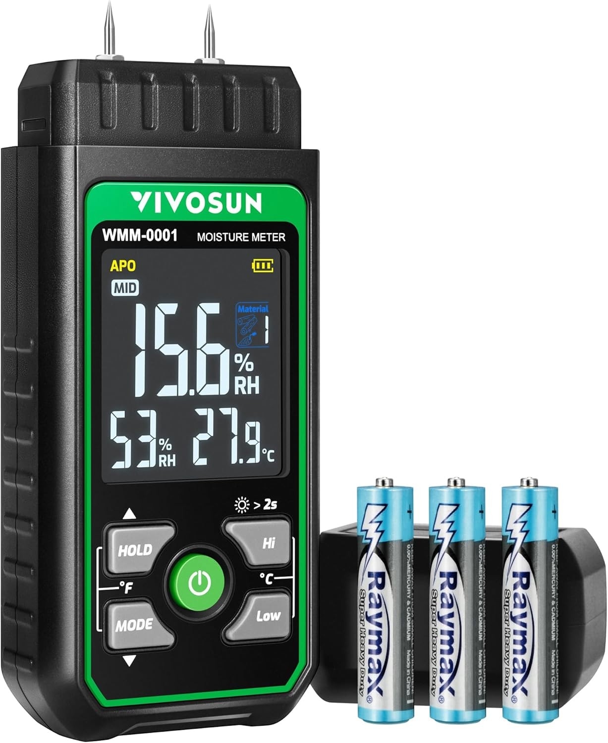 VIVOSUN Wood Moisture Meter LCD Digital Moisture Tester 7 Modes Locks Readings