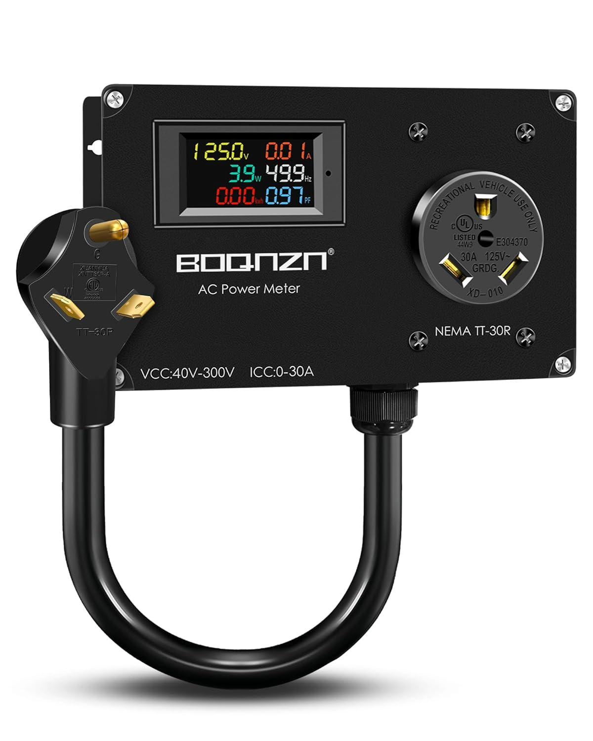 30A 125V AC Power Meter, NEMA TT-30P to TT-30R Outlet Monitor, Multifunction Ene