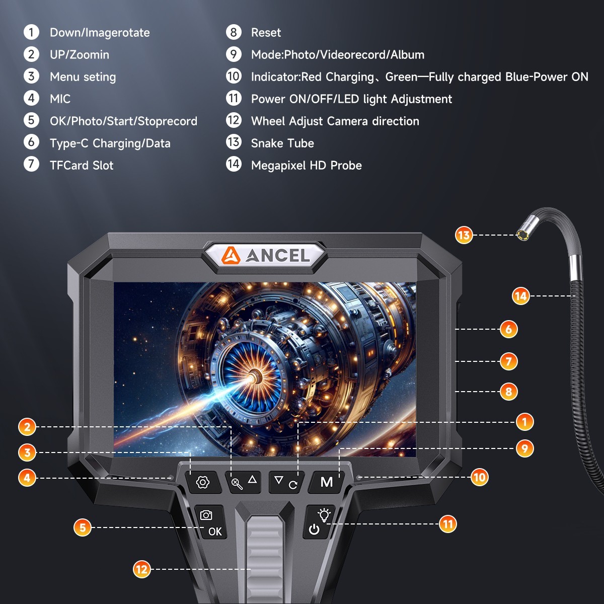 2M Endoscope Camera with Light HD Borescope Inspection Waterproof For Android