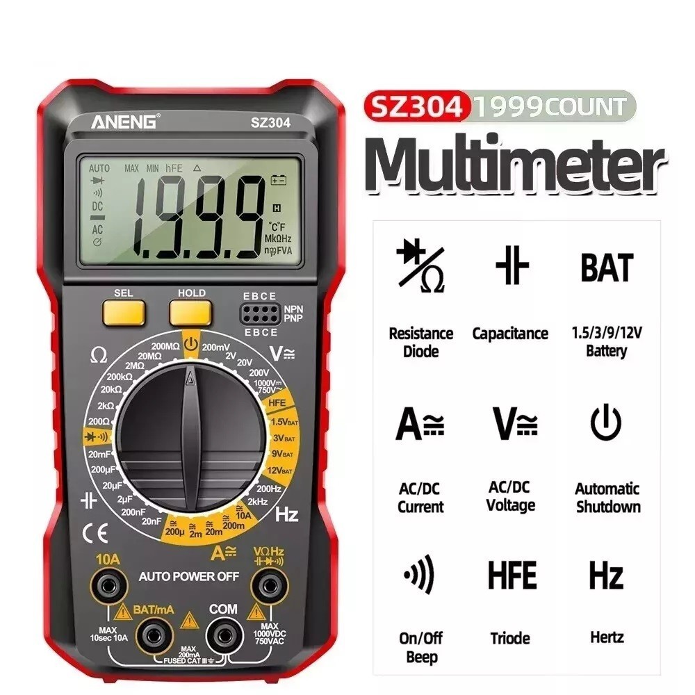 Digital Multimeter LCD Voltmeter Ammeter Ohmmeter Volt AC DC Tester Lead Meter A