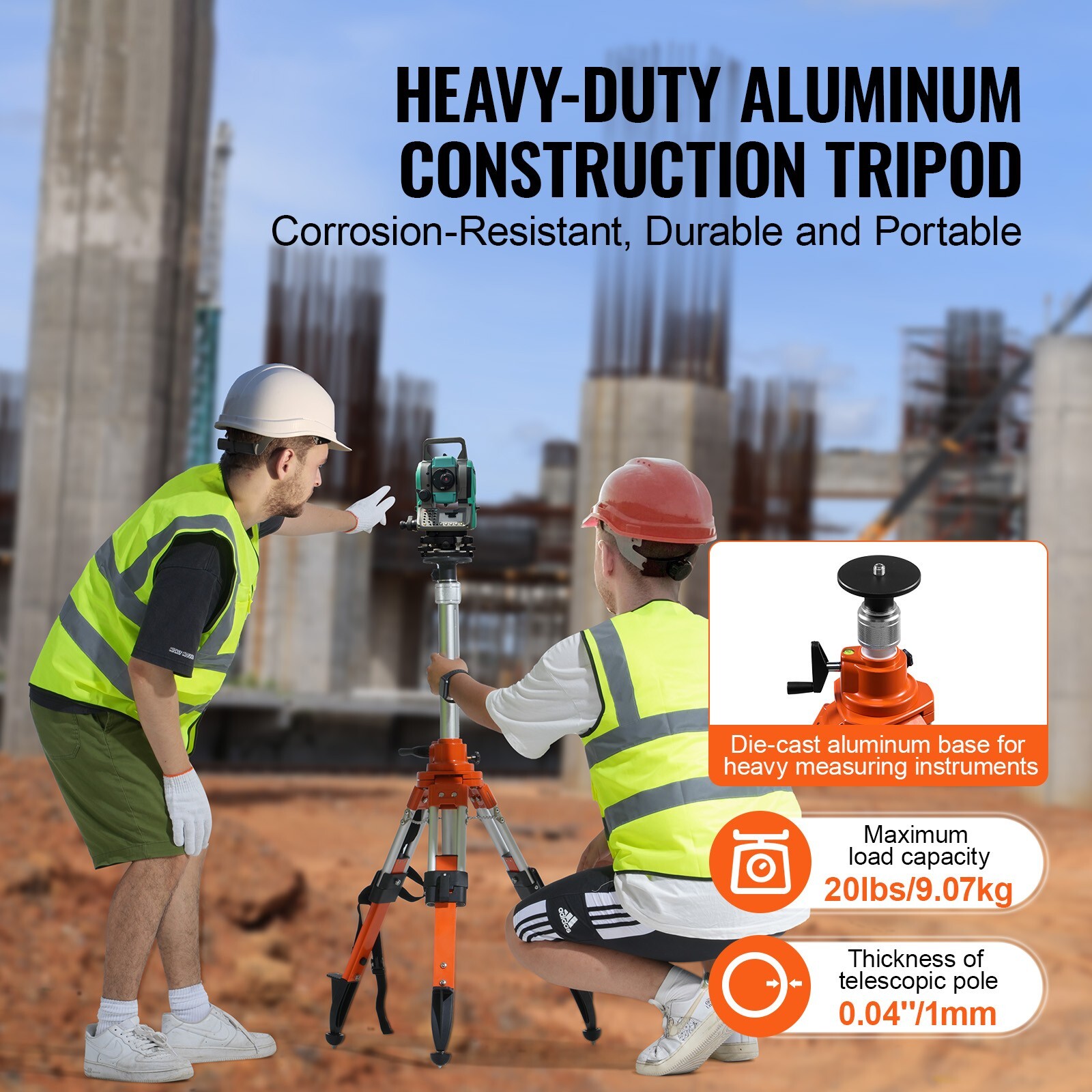 VEVOR Laser Level Tripod Stand 5/8″-11 Thread 27.16-67.71 in Height Adjustment