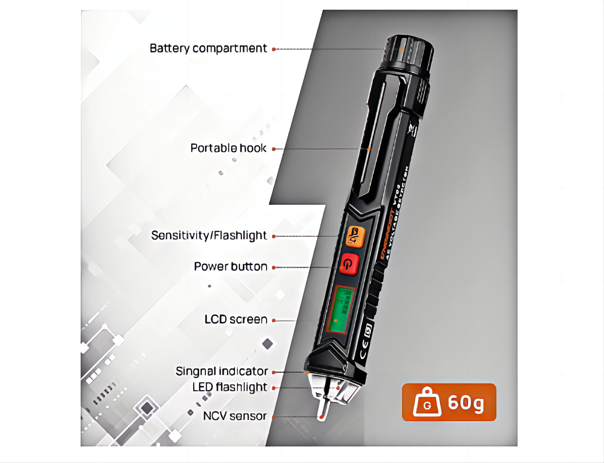 12-1000V Dual Sensitivity Electrical Tester Pen Non-Contact AC Voltage Detector