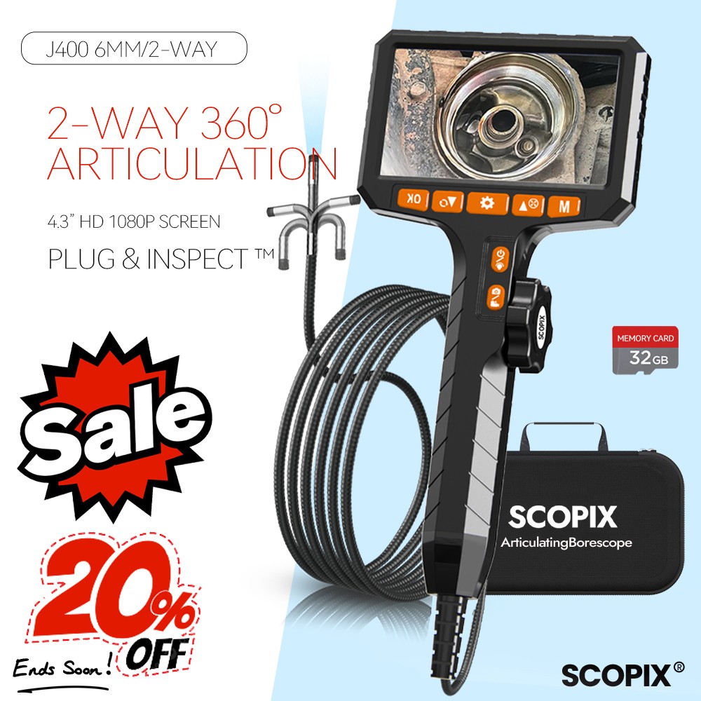 PRO Dual-Rotation Borescope Camera W/ Light 1080P HD 4.3″ Screen For Car Repair