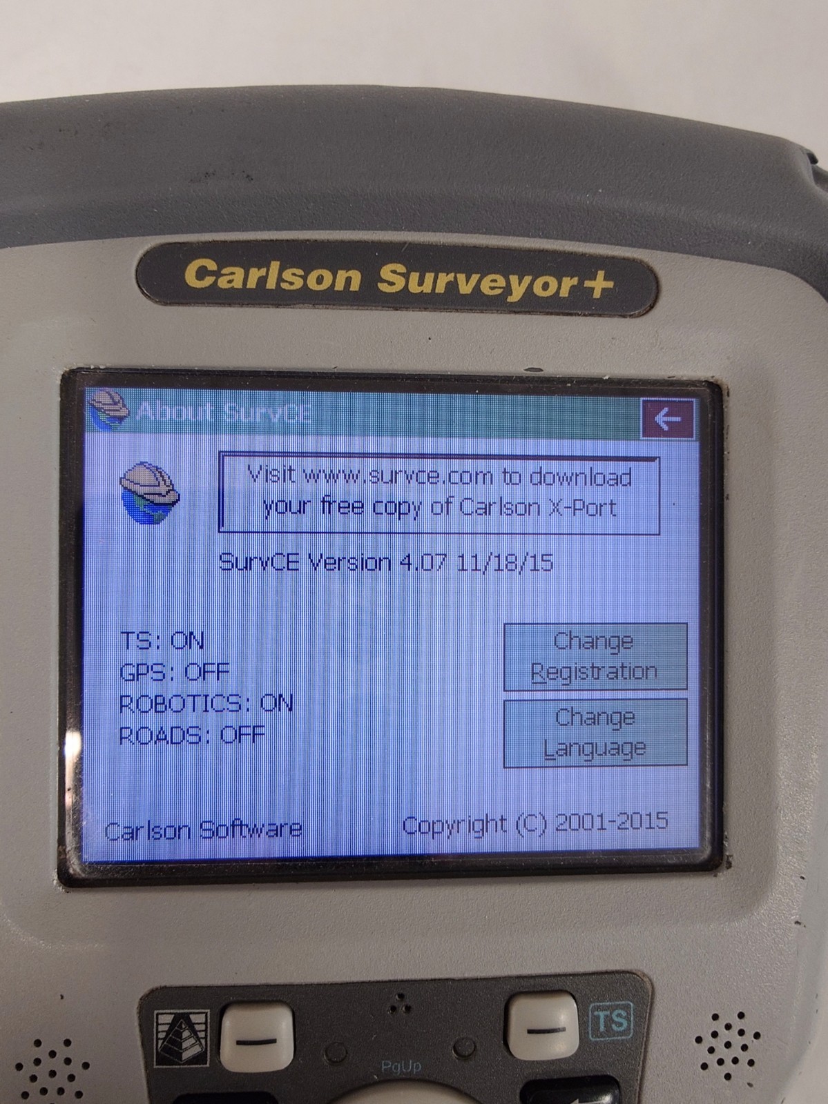 Carlson Surveyor+ Data Collector w/ SurvCE 4.07 Total Station and Robotics