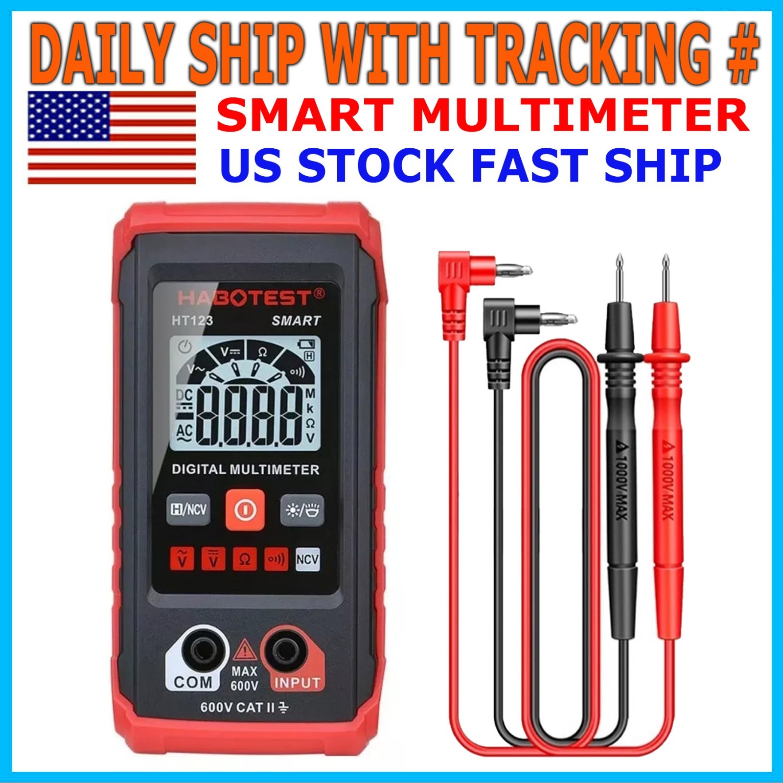 Digital Multimeter LCD Voltmeter Ammeter Ohmmeter Volt AC DC Tester Leads Meter