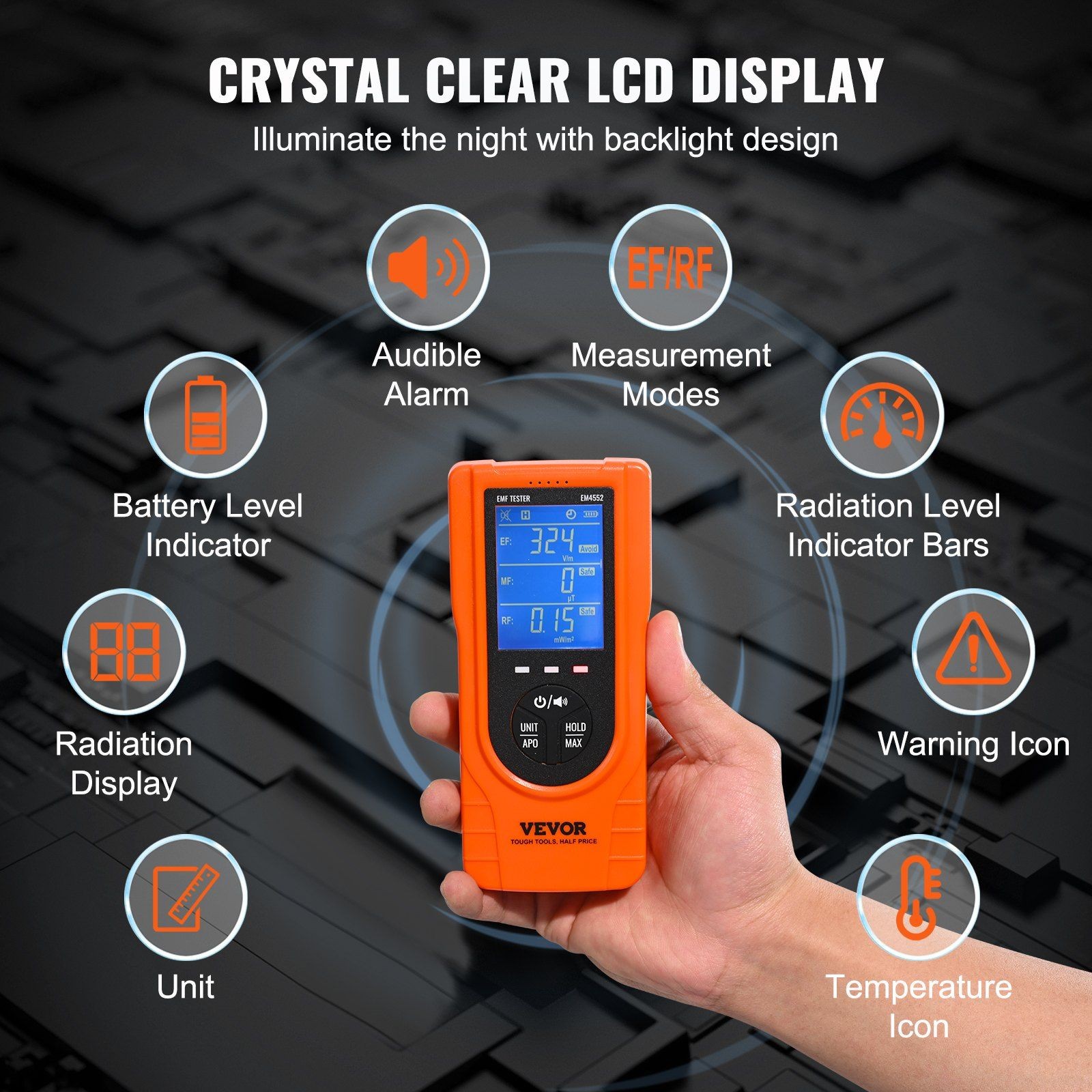 5Hz-3.5GHz 3-in-1 Rechargeable Digital EMF Meter & Radiation Detector