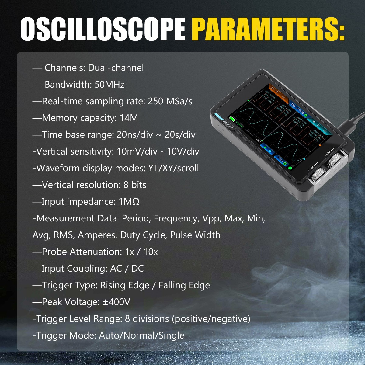 2-in-1 3.5″ FNIRSI DS215H Handheld Oscilloscope 50MHz 2-Channel + P6100 Probe*2