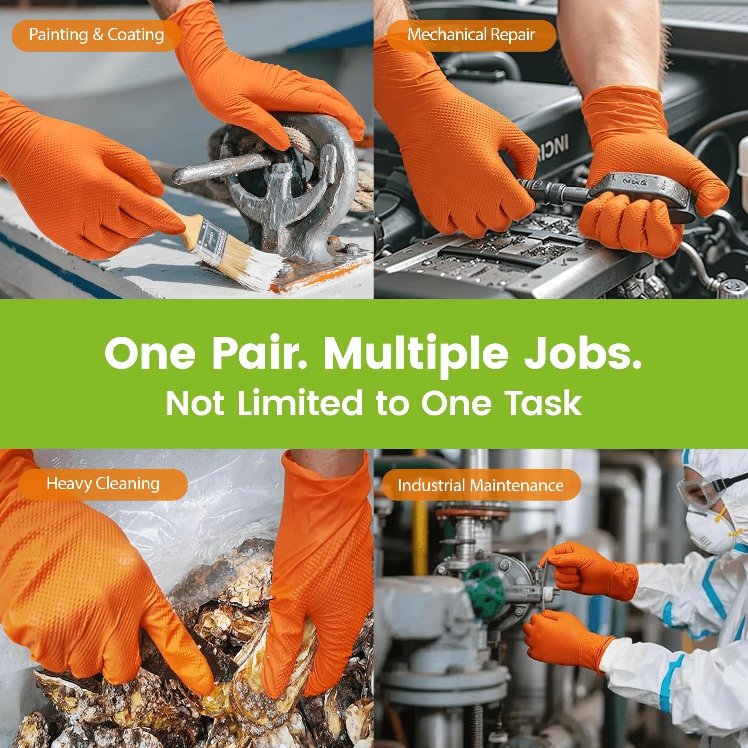 TREEGO 10 Mil Nitrile Gloves XL – Heavy Duty Orange Gloves with Double Diamon…