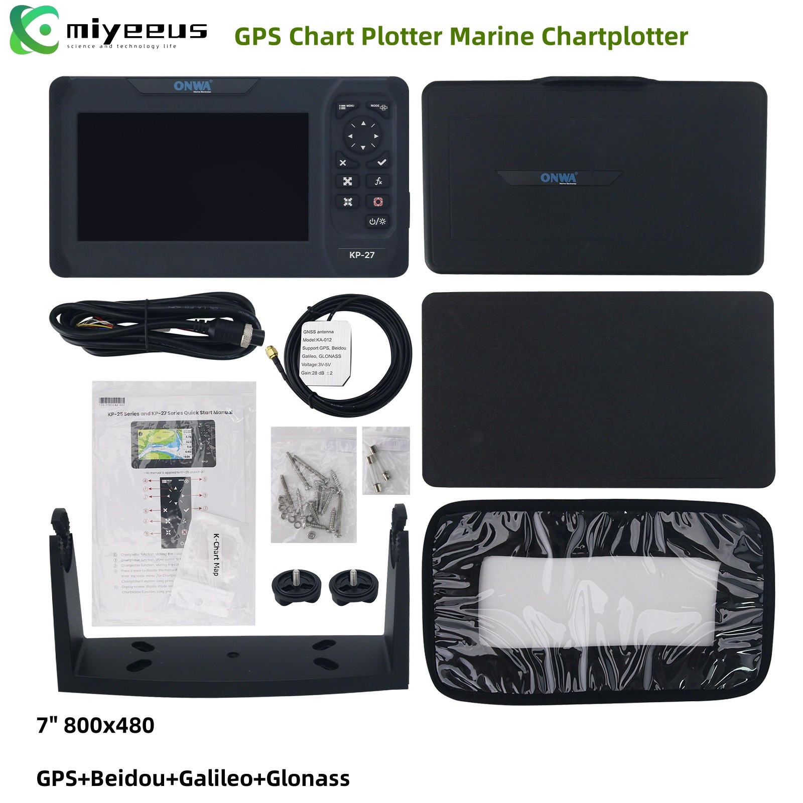 ONWA KP-27 GPS Chart Plotter Marine Chartplotter 7″ 800*480 w/ GPS Antenna my23