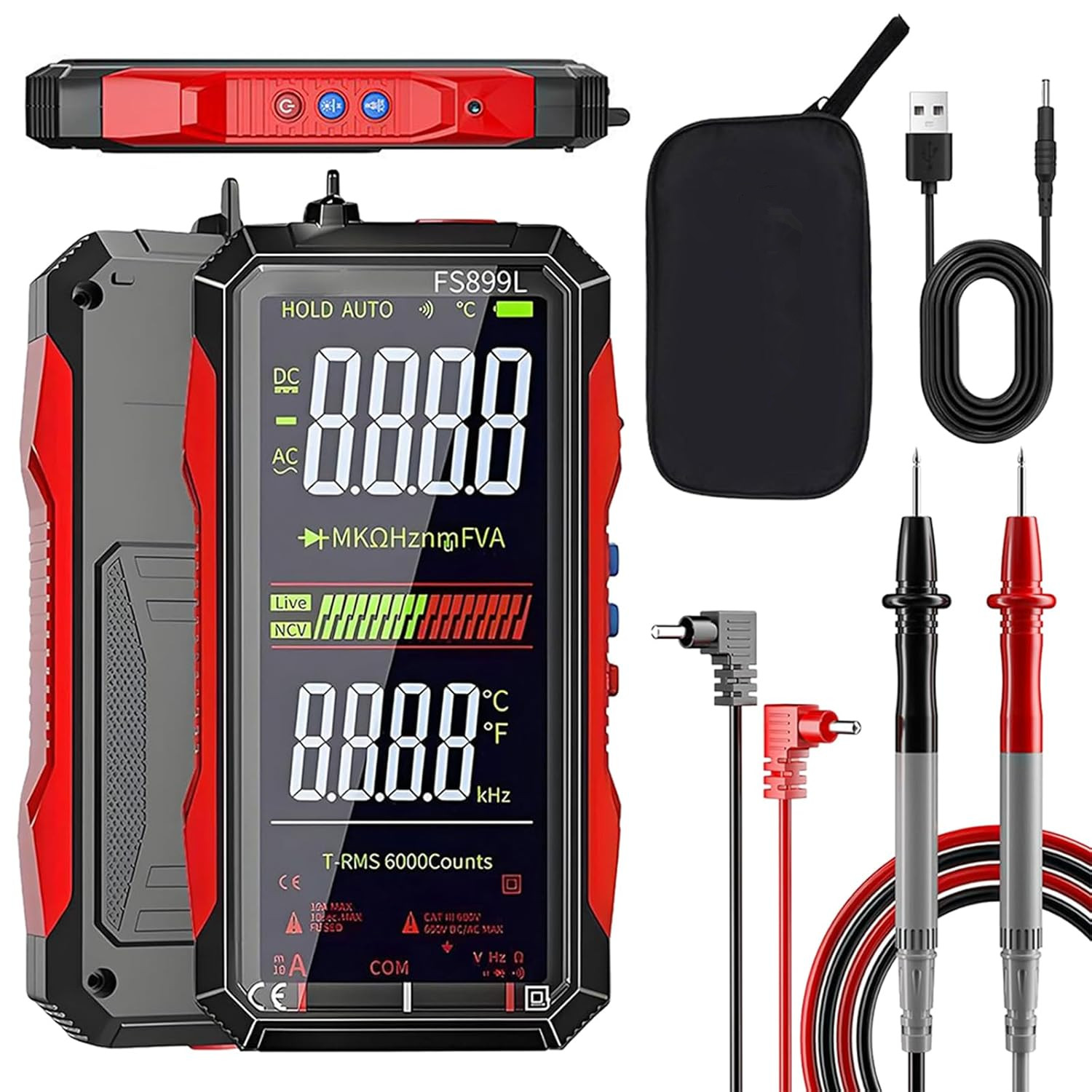 USB Rechargeable Digital Multimeter for Electrical Testing With Storage Case New