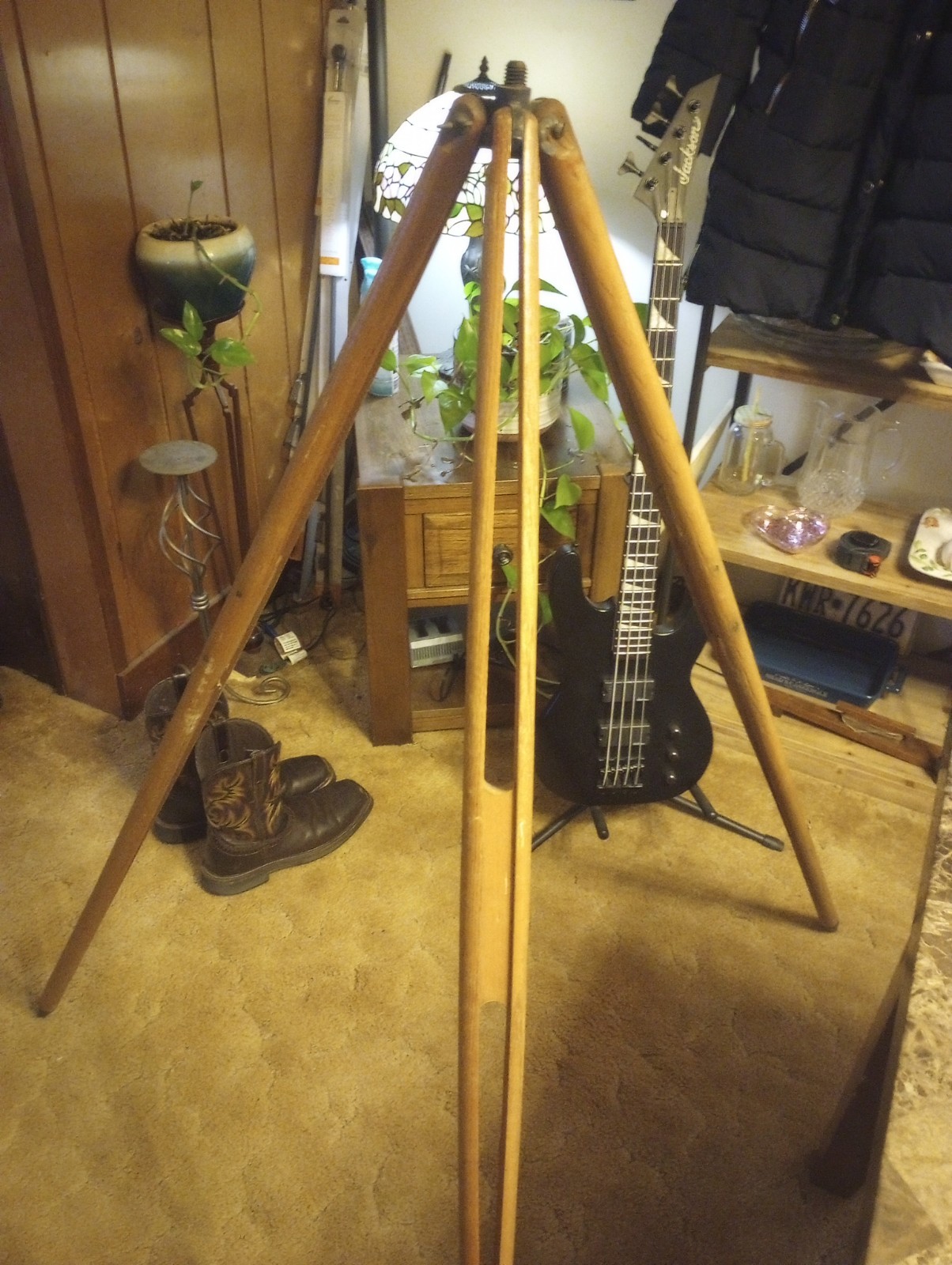 Surveyors Solid Wood And Brass Turn Of The Century Tripod/Solid Brass Plumb Bob