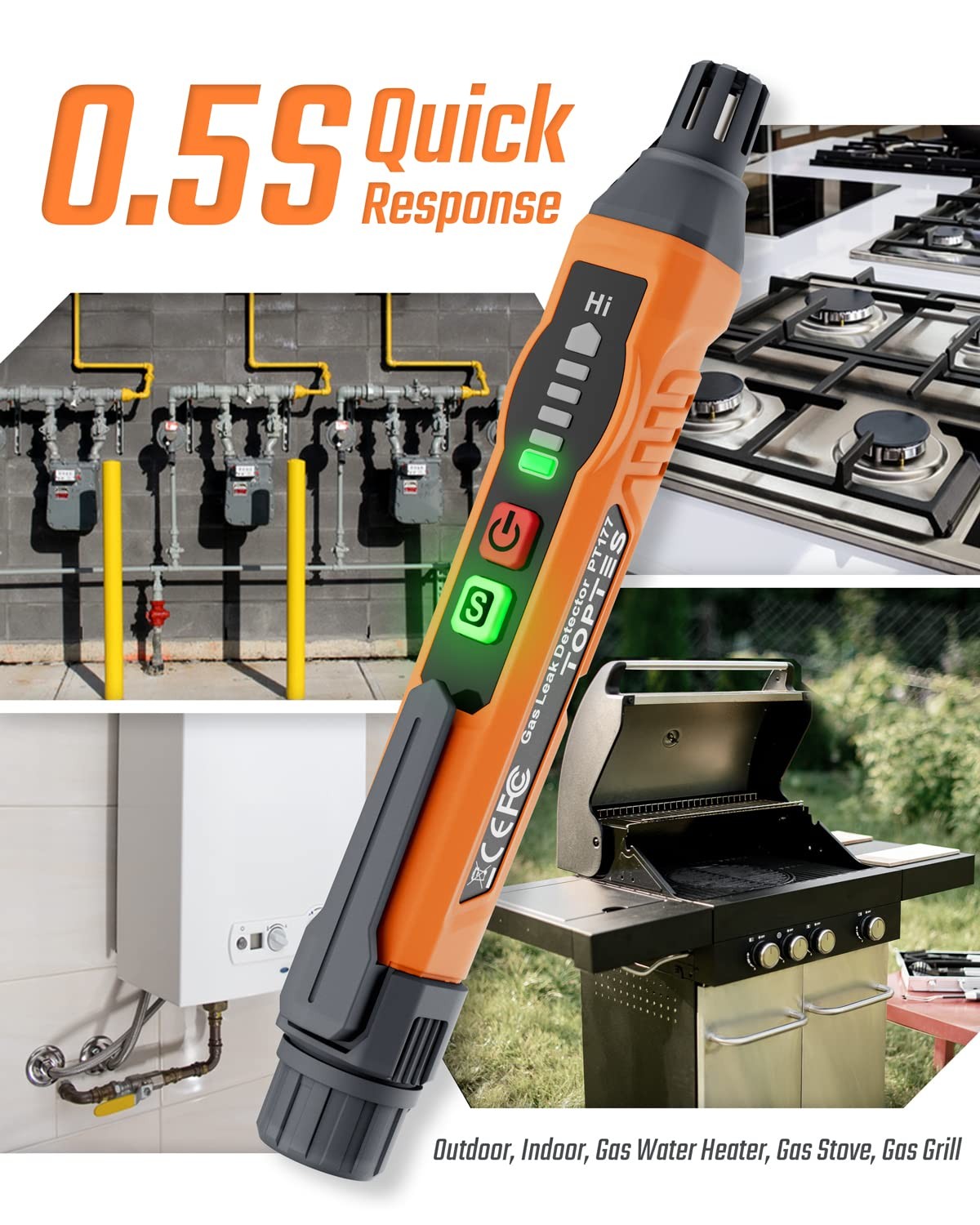 Gas Leak Detector with Alarm Portable Methane & Propane Sniffer – Orange