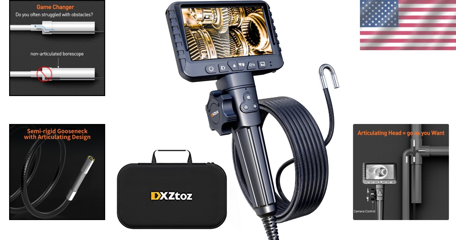 Versatile 10FT Industrial Borescope Camera – Autofocus & 8X Zoom, Waterproof