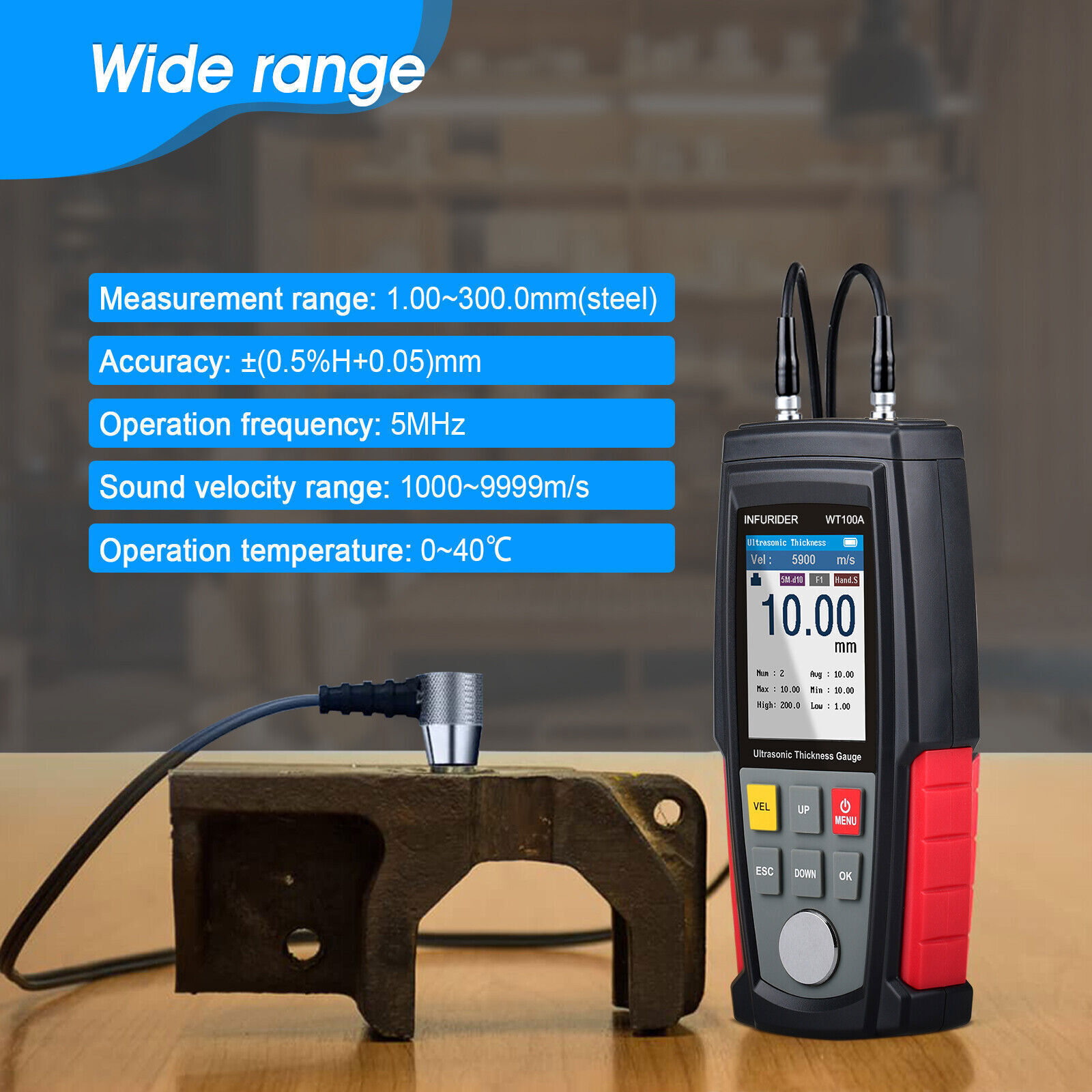 Digital Ultrasonic Thickness Gauge Meter Tester 1-300mm Tool for Metal Cast Iron