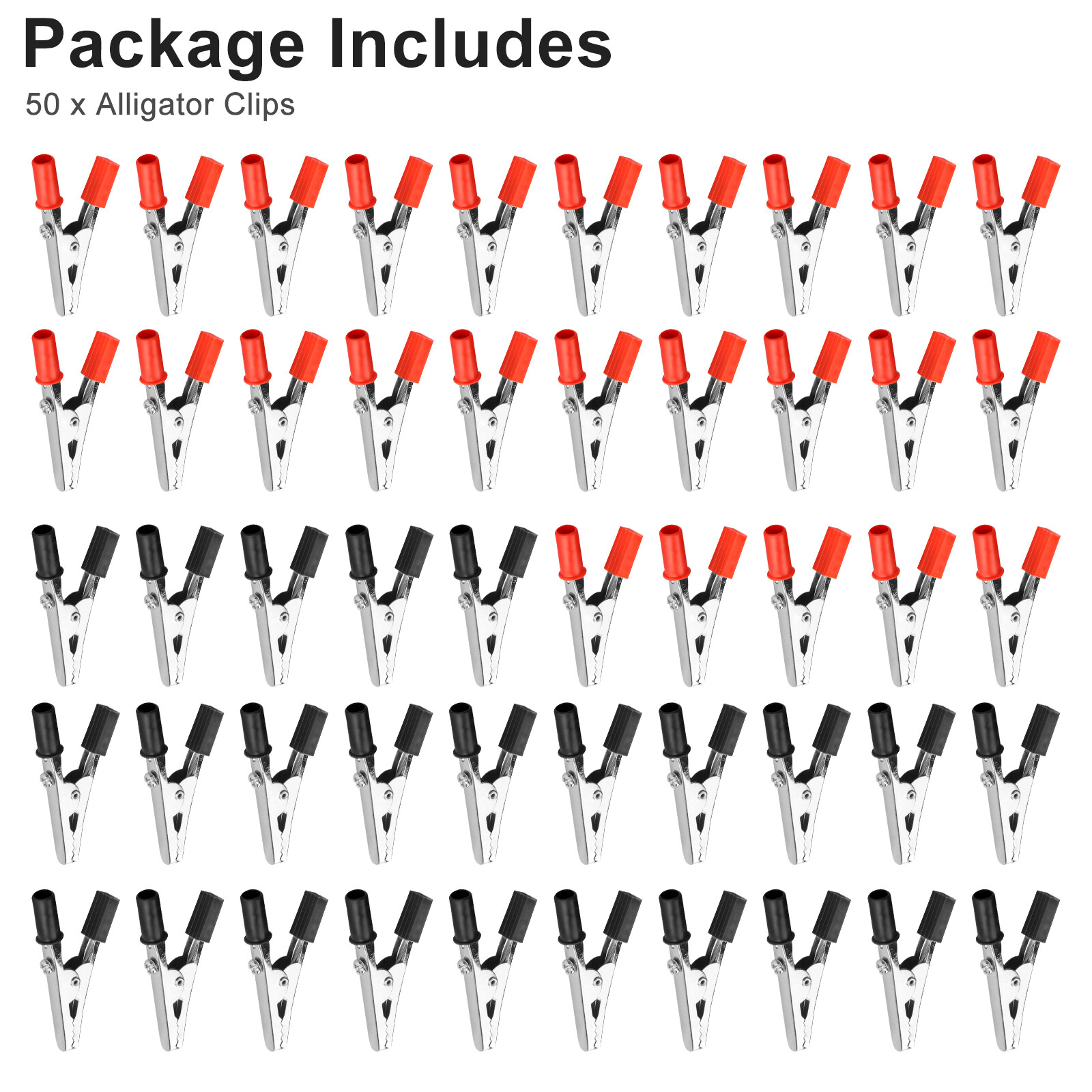 50Pcs Electrical Test Clamps Metal Alligator Clips with Red & Black Handle Bulk