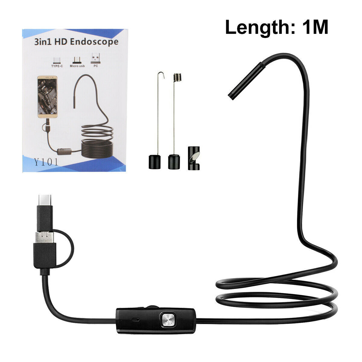 7mm 3 in 1 USB Endoscope Borescope Snake Inspection Camera For Android / PC MAC