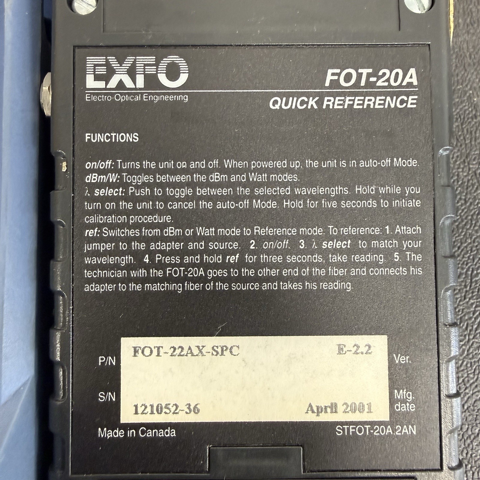EXFO Engineering Fiber Optic Tester Technology FOT-20A EXFO FOA-54 SC Adapter